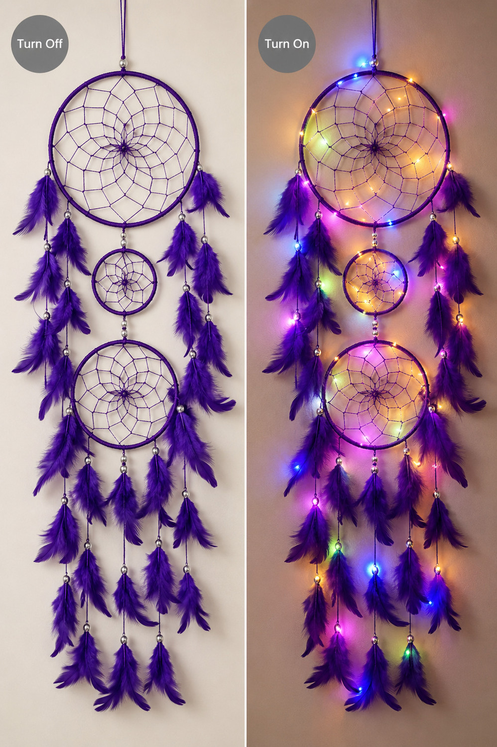 Image of Good Aura Store Dream Catchers with Light Home Decor,Feather Wall Hangings for Kids Room,Bedroom Feather Dream Catcher