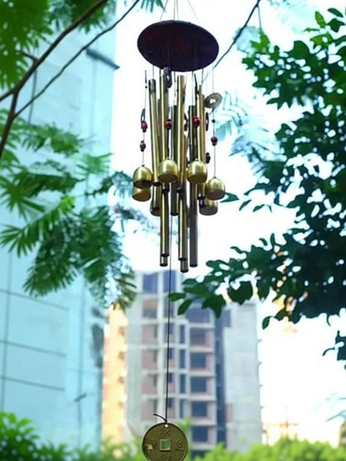 Image of Ryme Metal Wind Chimes with 4 Pipe and 5 Bells for Feng Shui For Home Balcony Aluminium Windchime