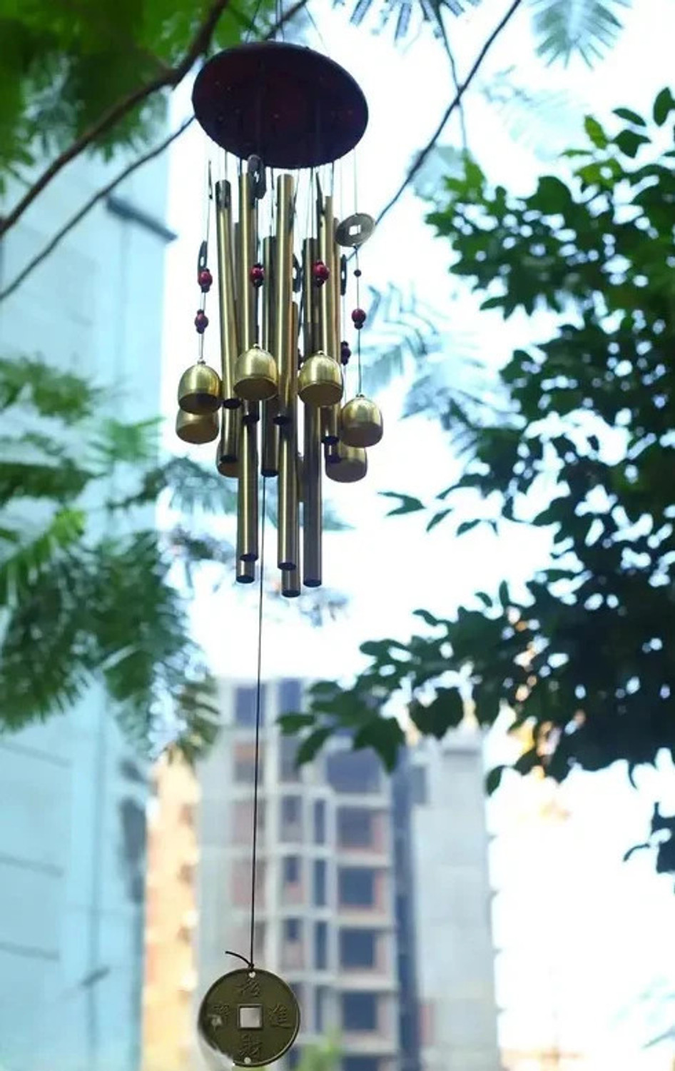 Image of Ryme Metal Wind Chimes with 4 Pipe and 5 Bells for Feng Shui For Home Balcony Aluminium Windchime