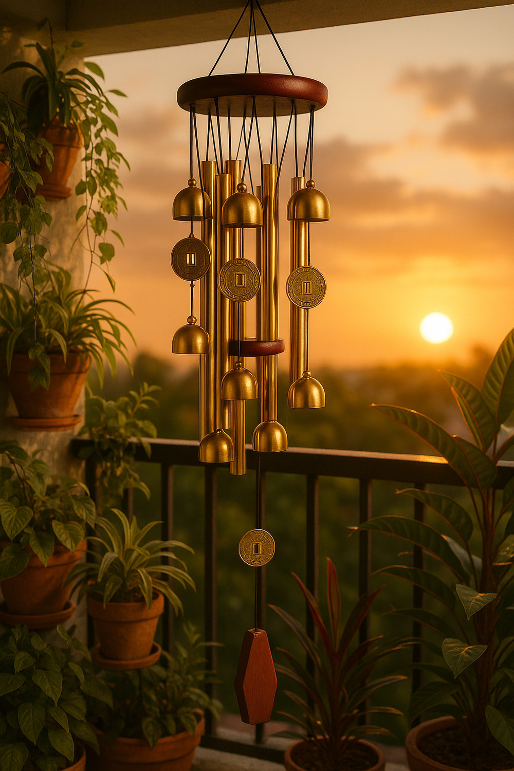 Image of PARADIGM pictures Paradigm Big Wind Chime with 12 bell 6 pipe Brass Windchime