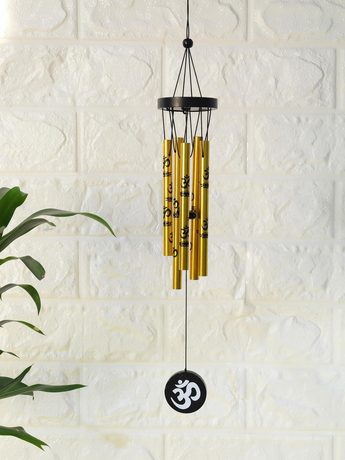 Image of Ryme Vastu / Feng Shui Om Wind Chimes Metal Rods / Pipes for Home Brass Windchime