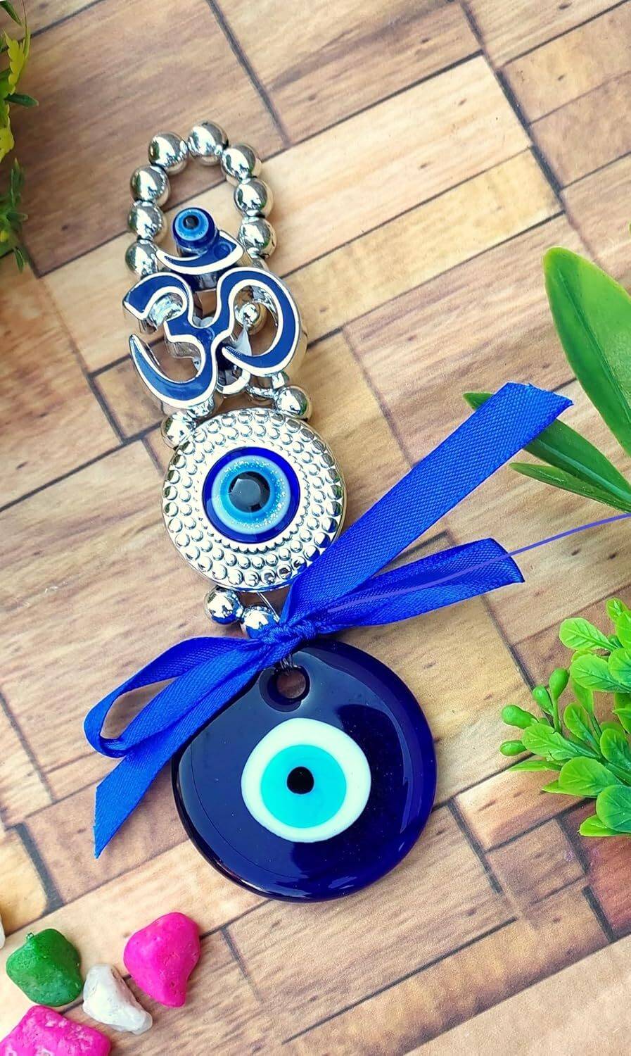 Alphabettm Turkish Feng Shui Vastu Blue Glass Evil Eye Hanging/Door Hanging Nazar Batu Glass Windchime