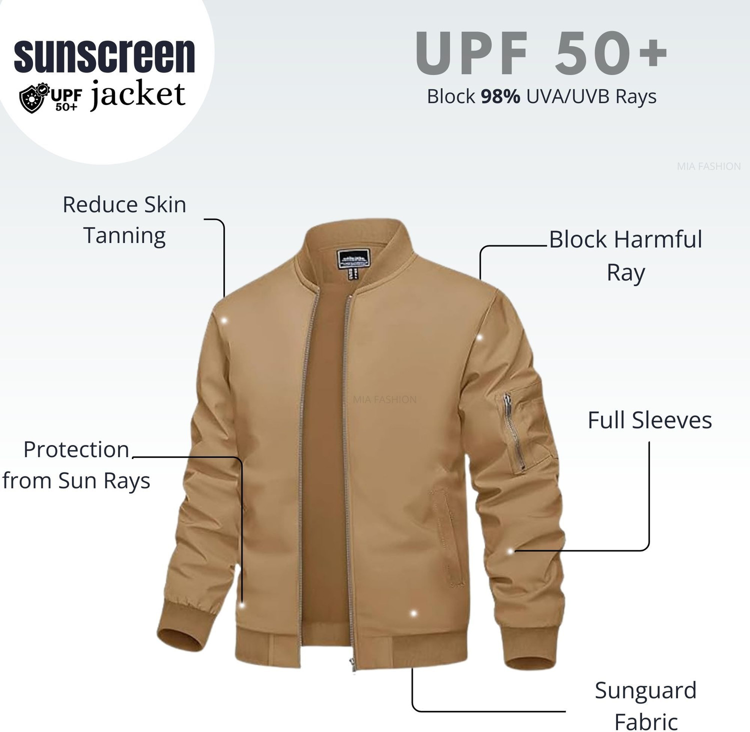 Image of IANDT Men's Sunscreen Anti-Tan Casual Lightweight Jacket Solid Men Wind Cheater