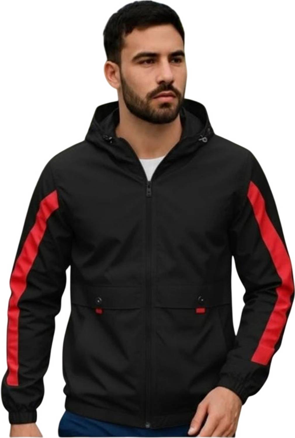 HEATGO RedX Black Hoodie Jacket Striped Men Wind Cheater - Buy