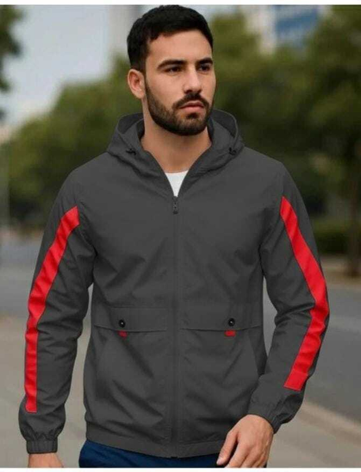 Image of HEATGO MENS STYLISH JACKET Striped Men Wind Cheater