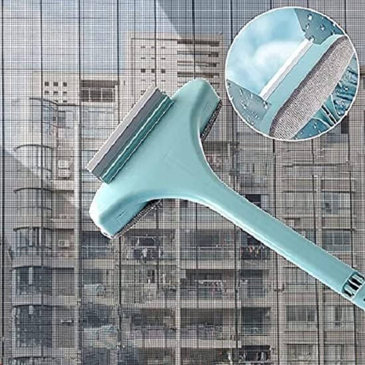 BloomiX 2 in 1 Mesh Cleaning Brush & Wiper with Extended Handle Sponge Wet and Dry Brush