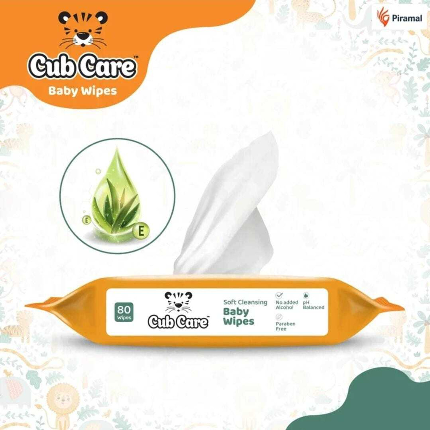 Image of Cub Care Baby Wipes with Aloe Vera, Jojoba Oil, Vitamin E , Paraben Free ( 80 wipes )