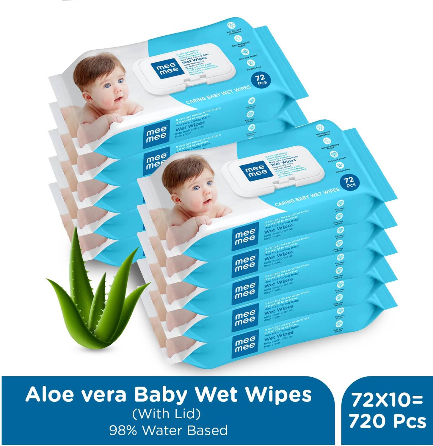 MeeMee Soft Cleansing Baby Wet wipes with Lid Aloe vera -Pack o