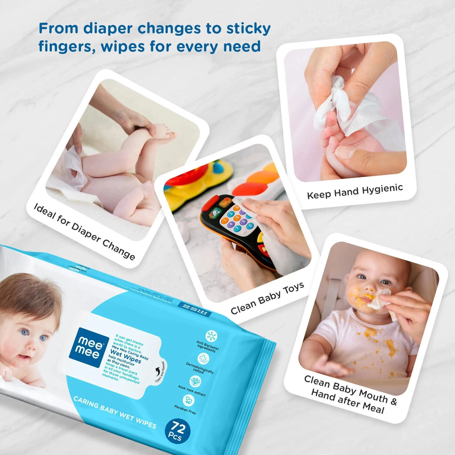 Image of MeeMee Soft Cleansing Baby Wet with Aloe vera - Pack of 6
