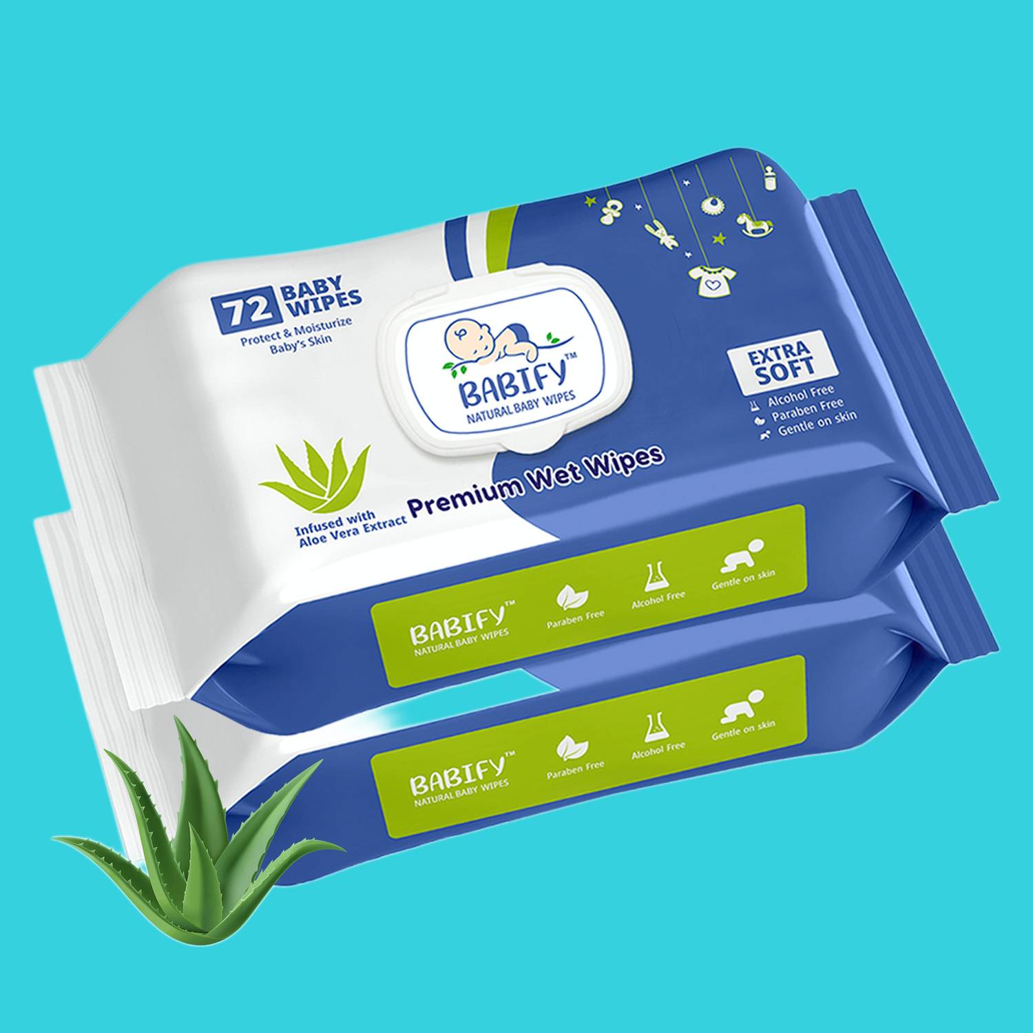 BabiFy Aloe Vera Baby Wipes|Extra Soft,Premium Quality,Rash-Free & Paraben-Free 2-Pack