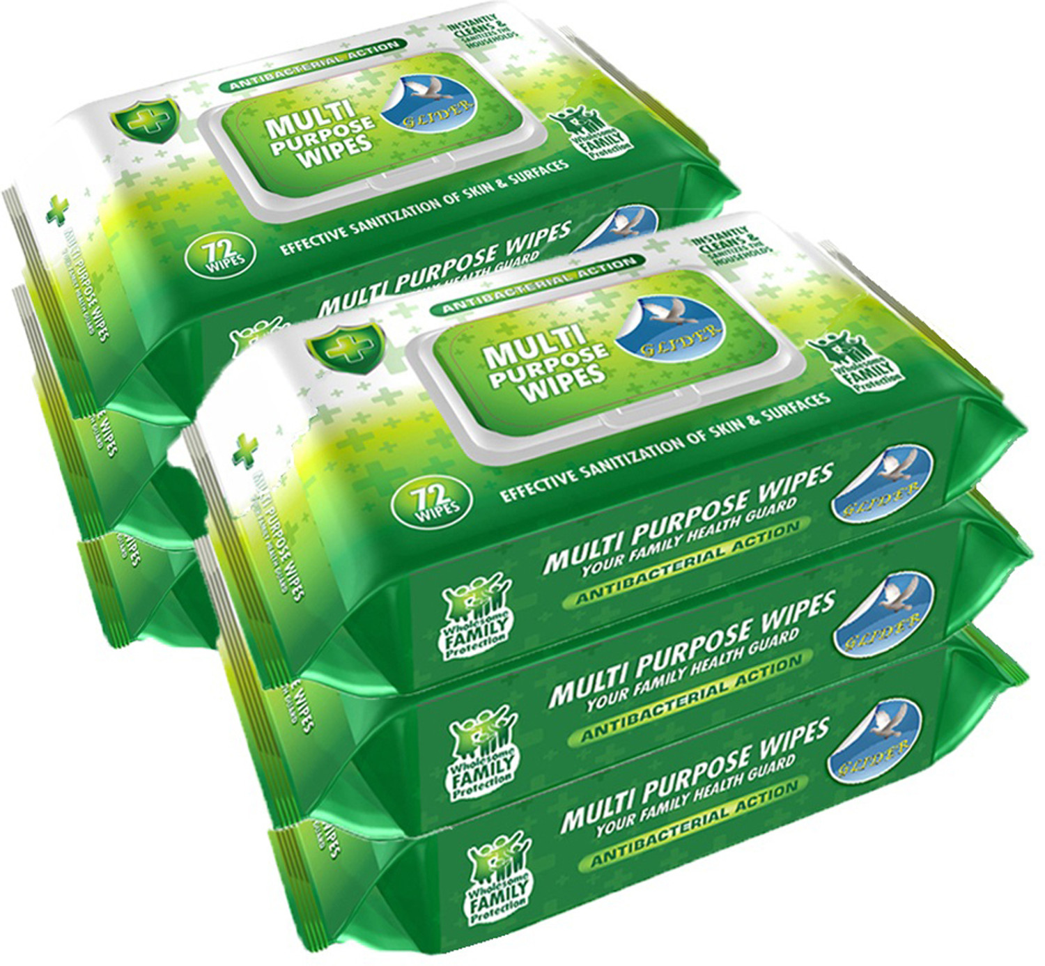 Image of GLIDER Multipurpose Wipes | Ideal for Skin & Surfaces | with Flip-top (Pack of 6