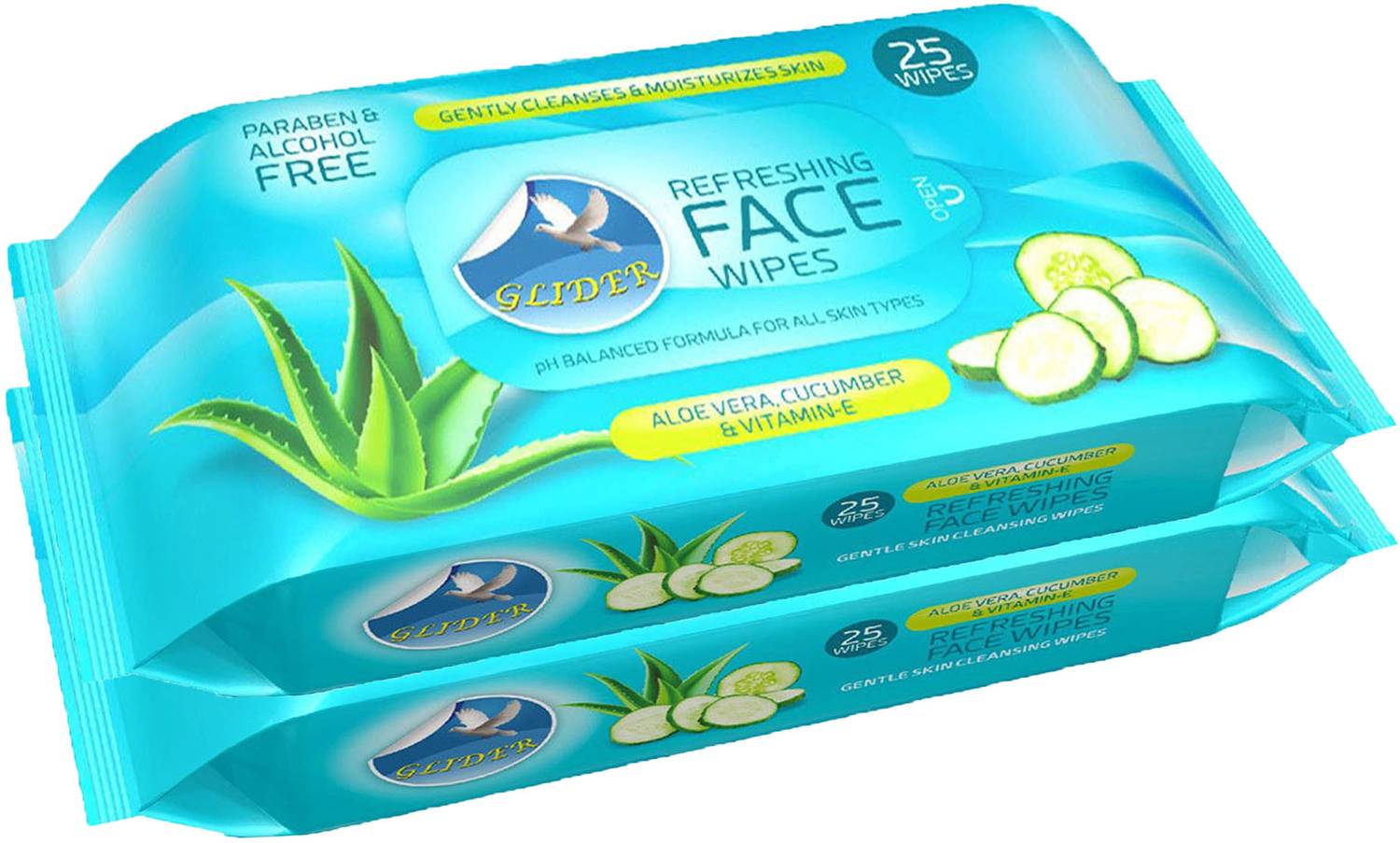 GLIDER Face Wipes Moisturising Wipes with Cucumber,Aloe-Vera &