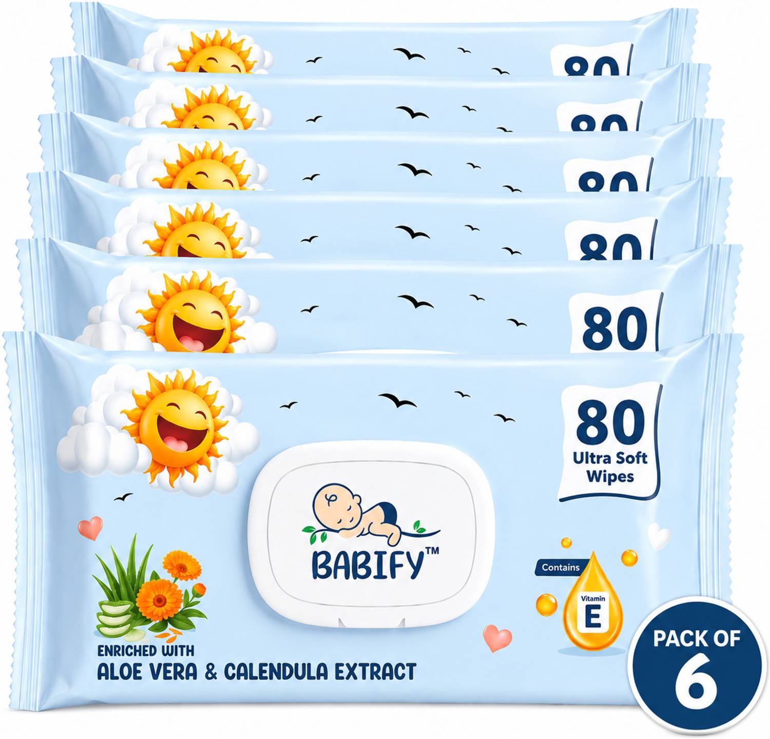 BabiFy Baby Wipes 80 Sheets Pack of 6 Combo with LID | 3X Thicker & Softer Wipe