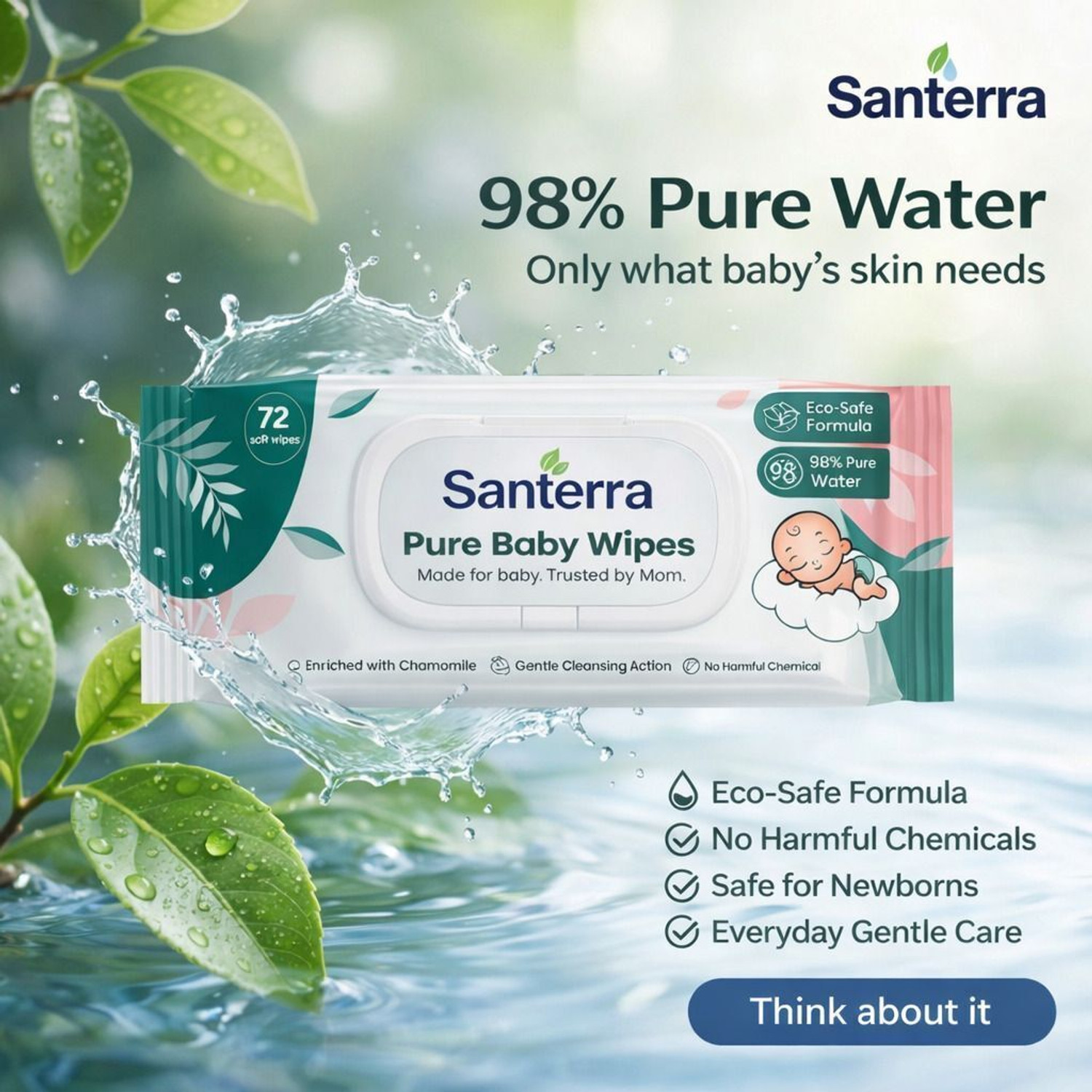 Image of Santerra Pure Baby Wipes Enriched with Chamomile & Vitamin-E, (216 Wipes)