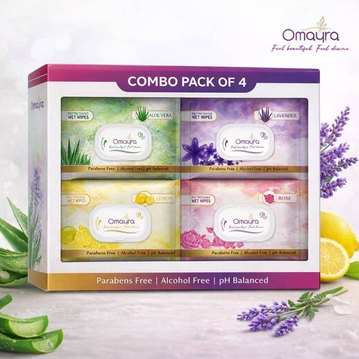 Omayra Wet Wipes With 4 Different Fragrance & Facial Wet Wipes 10