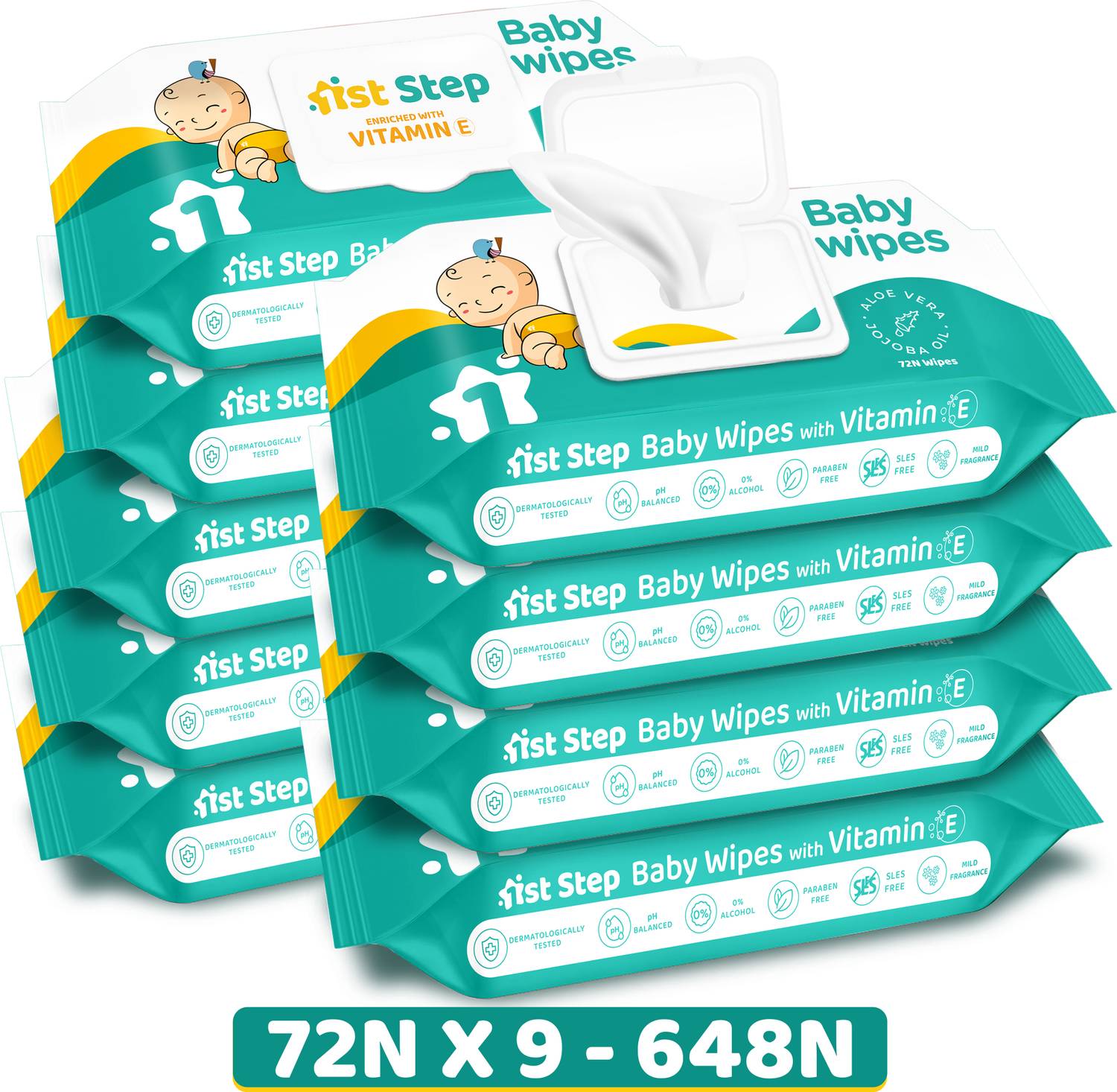 1st Step Baby Wet Wipes With Lid Enriched With Aloe-Vera And Jojoba Oil(Pack of 9)