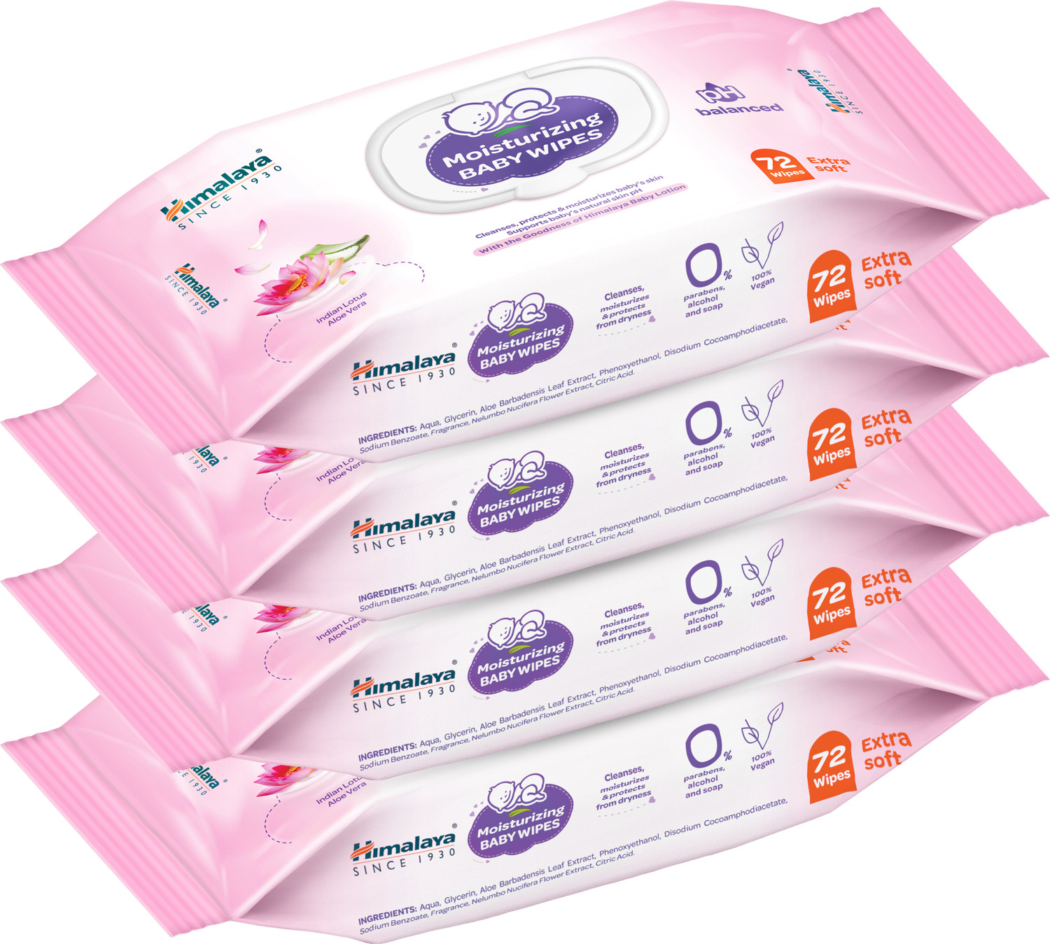 Image of HIMALAYA Moisturizing Baby Wipes - 72 Wipes (Pack of 4 - 288 Wipes)