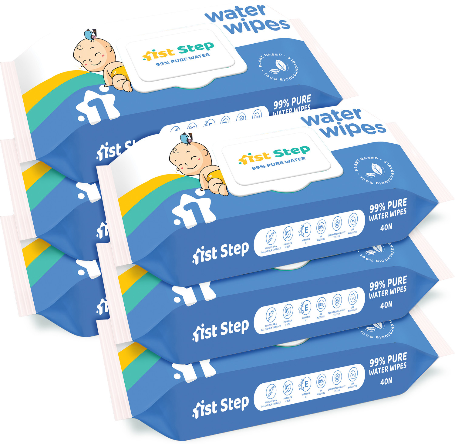 1st Step 99% Pure Water Wipes With Lid, Made With Organic 100% Biodegradable Fabric