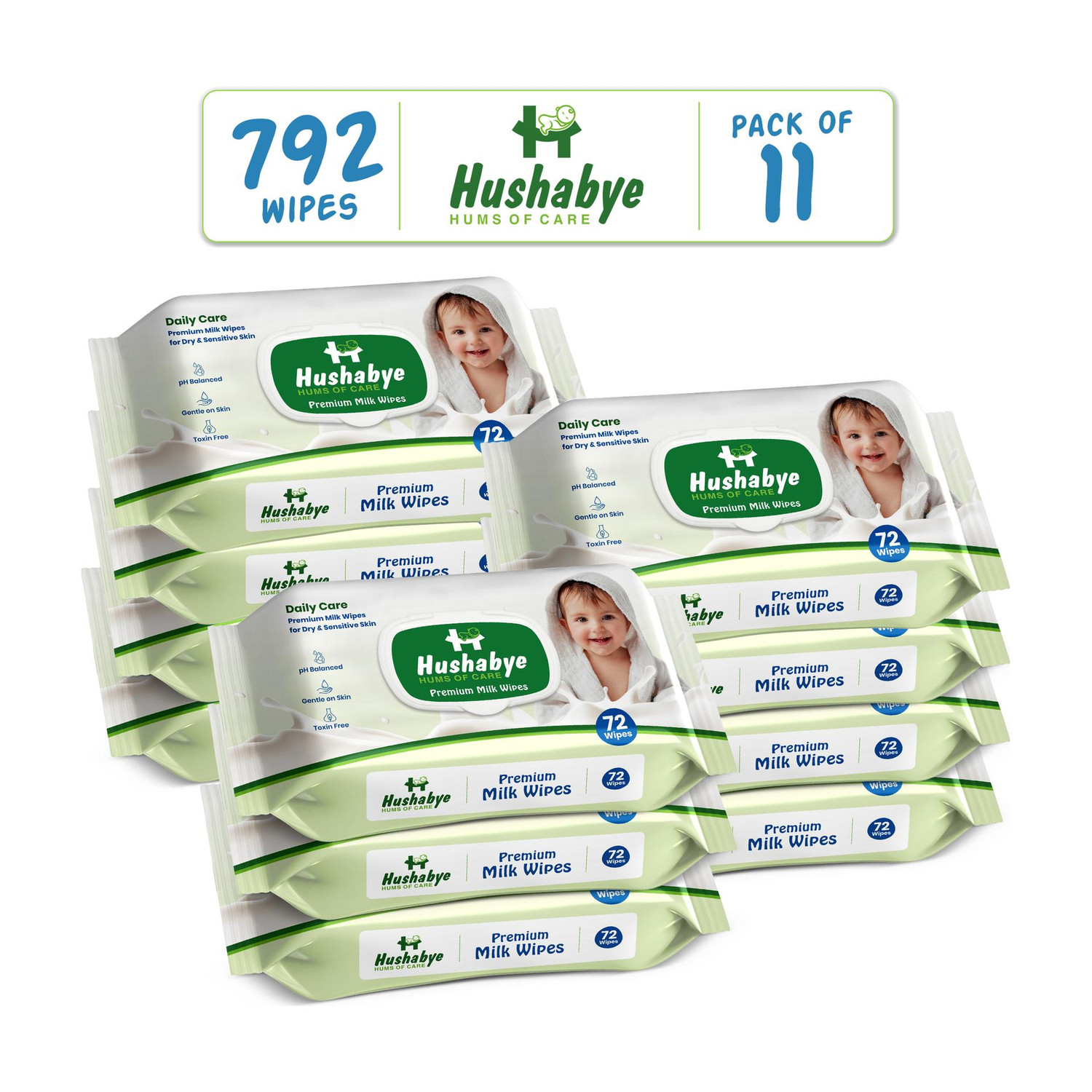 Image of Hushabye Soft Touch Baby Wipes with Vitamin E & Milk Extract, Pack of 11