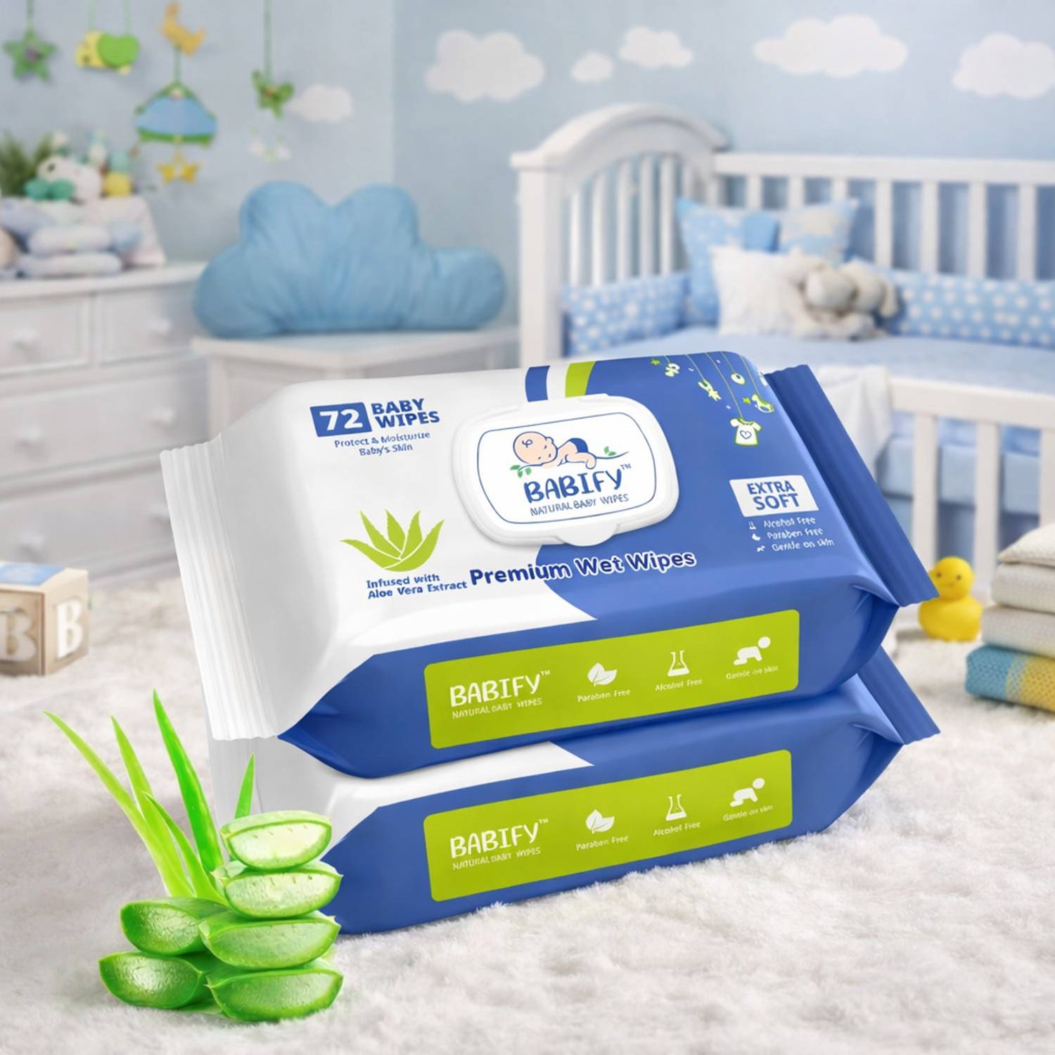 BabiFy Premium Baby Wet Wipes with Aloe Vera & 99% Pure Water | Paraben Fee (Pack of 2)