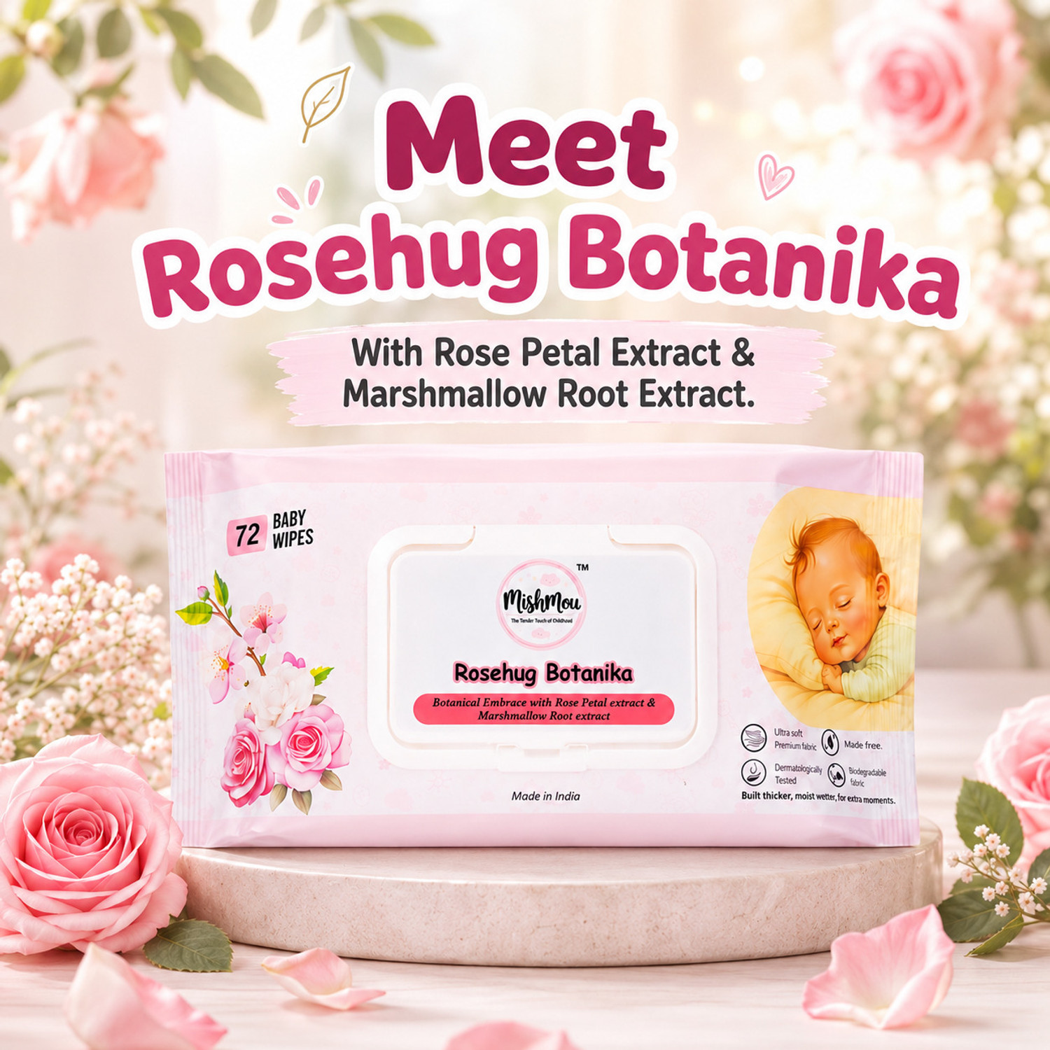 Image of mishmou Rosehug Botanika Baby Wipes Combo (3 Packs, 72 Wipes Each)