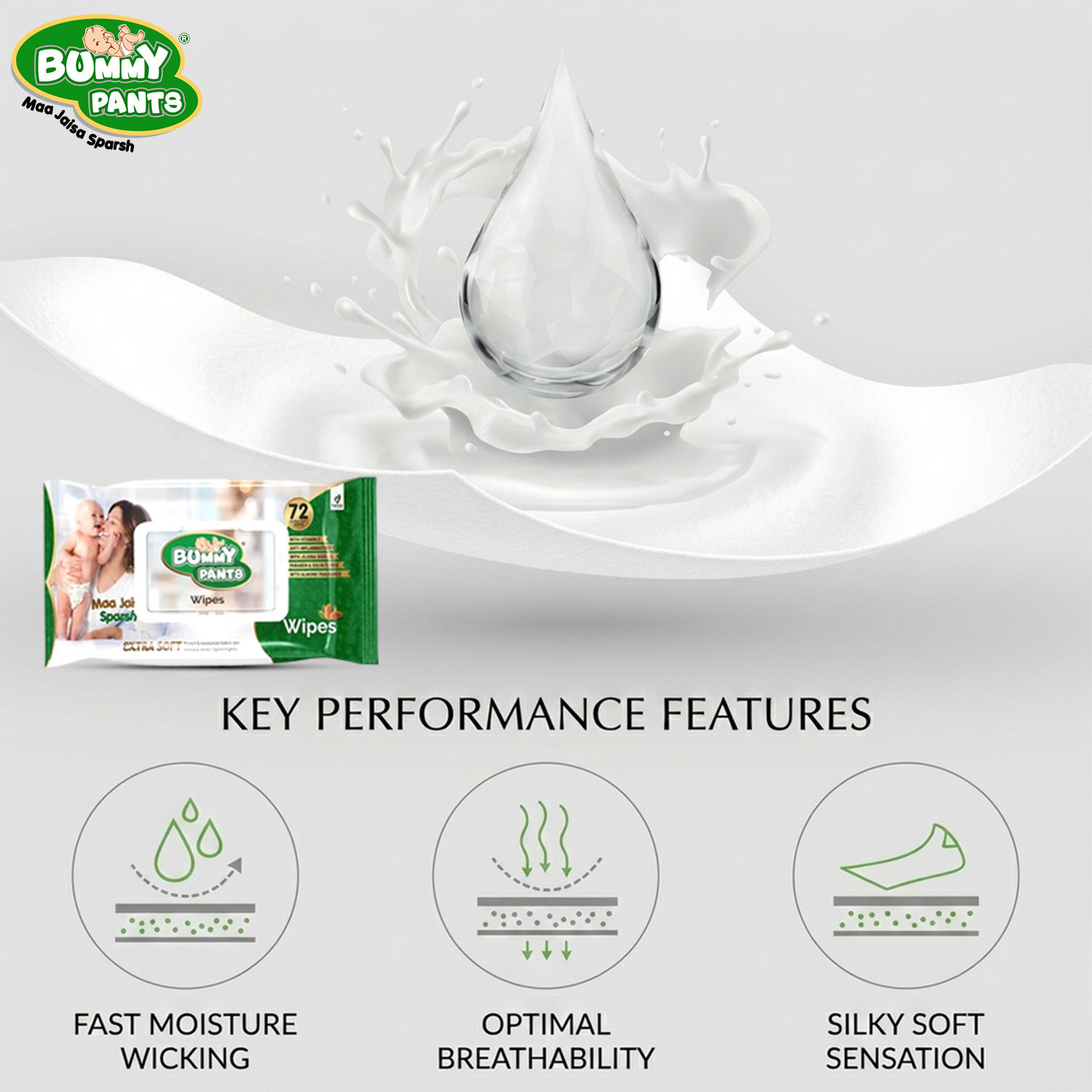 Image of BUMMY PANTS Gentle Cleansing Baby Wet Wipes with Lid | pH Balanced, Alcohol & Paraben-Free