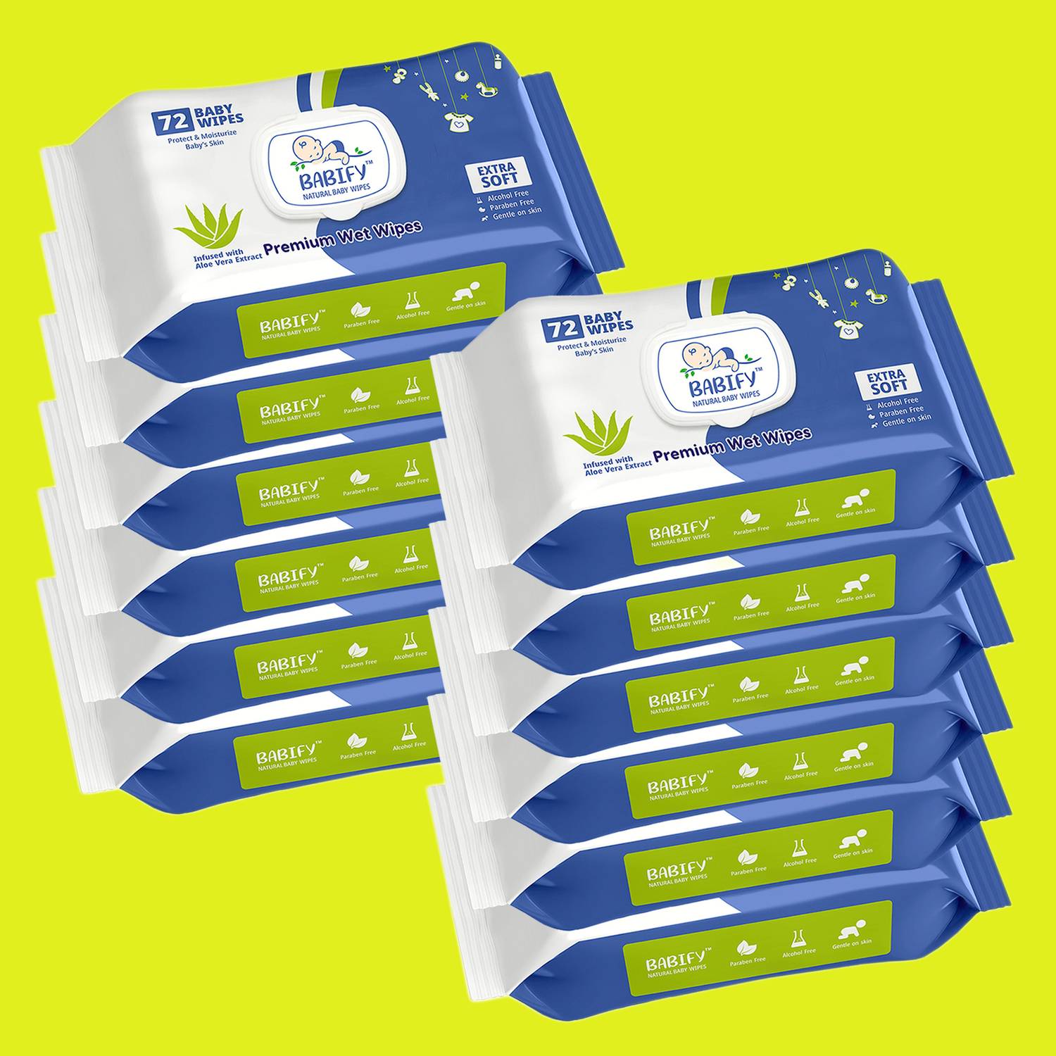 BabiFy Aloe Vera Baby Wipes|Extra Soft ,Rash-Free & Paraben-Free 12 Pack