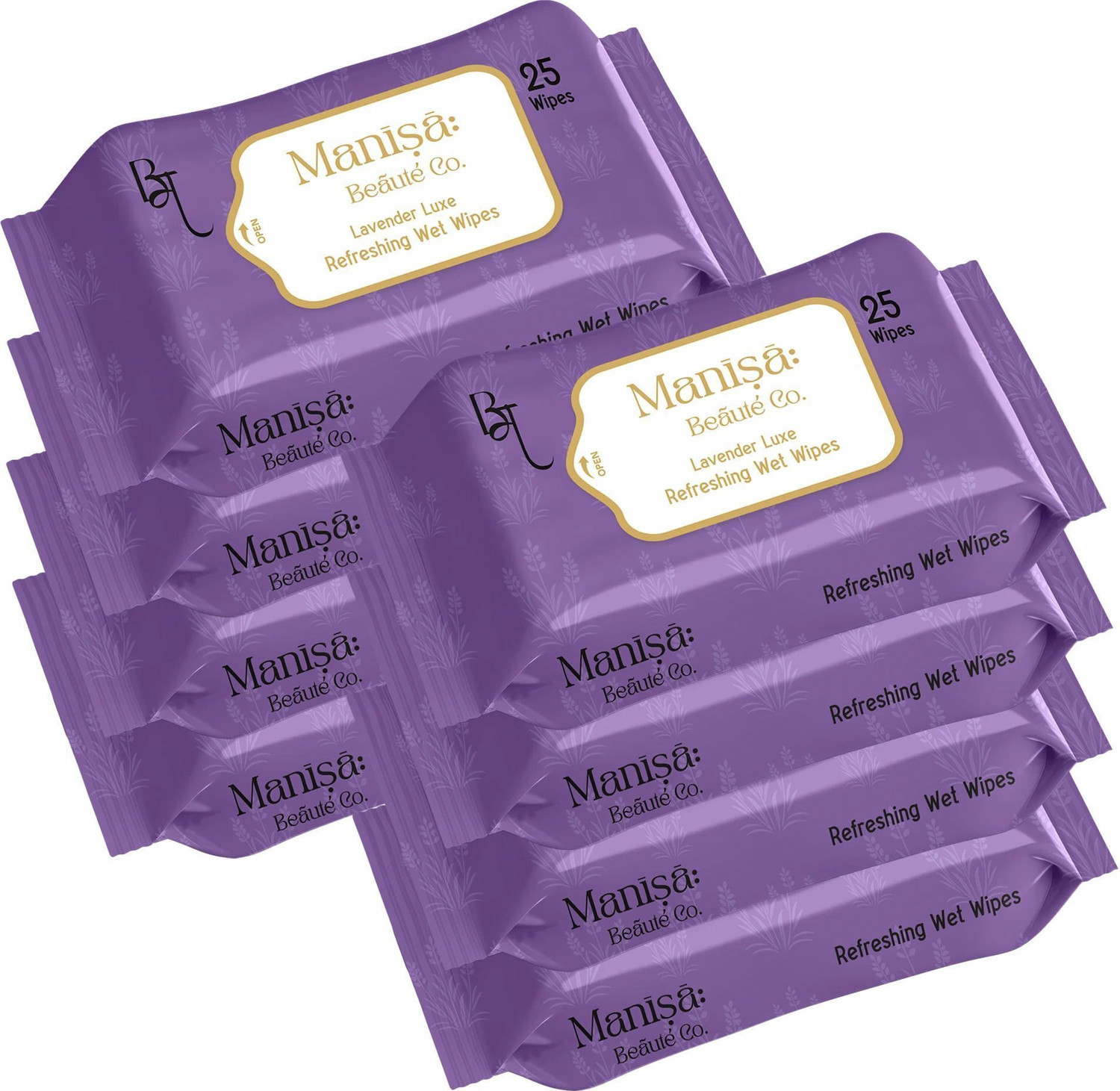 Image of Manisa Beaute Co LavenderLuxe Refreshing Wet Wipes, Alcohol Free & Vegan, (Pack of 8)