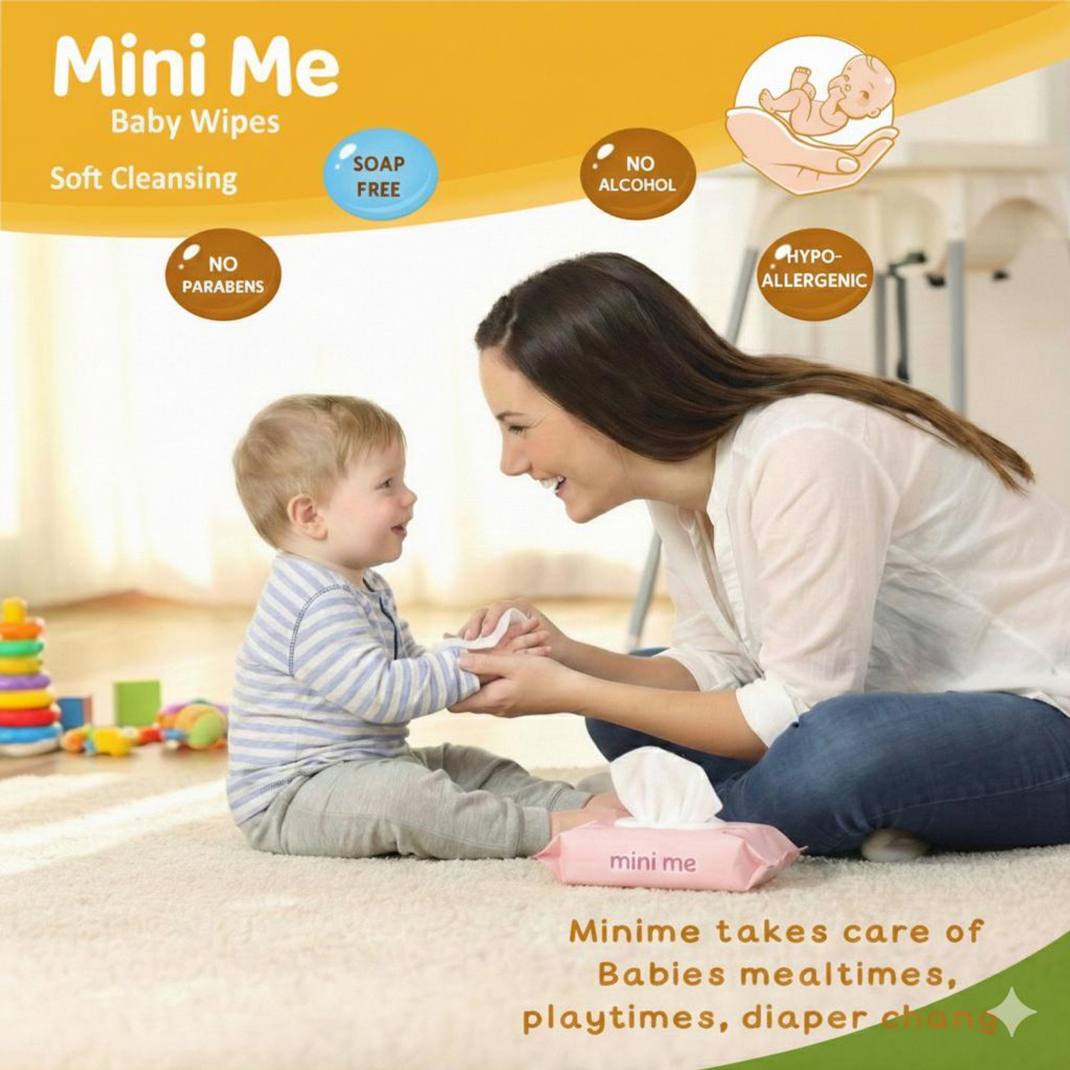 Image of MINI ME Soft Cleansing Baby Wipes with Aloe Vera & Vitamin E -72 Wipes Pack Of 5