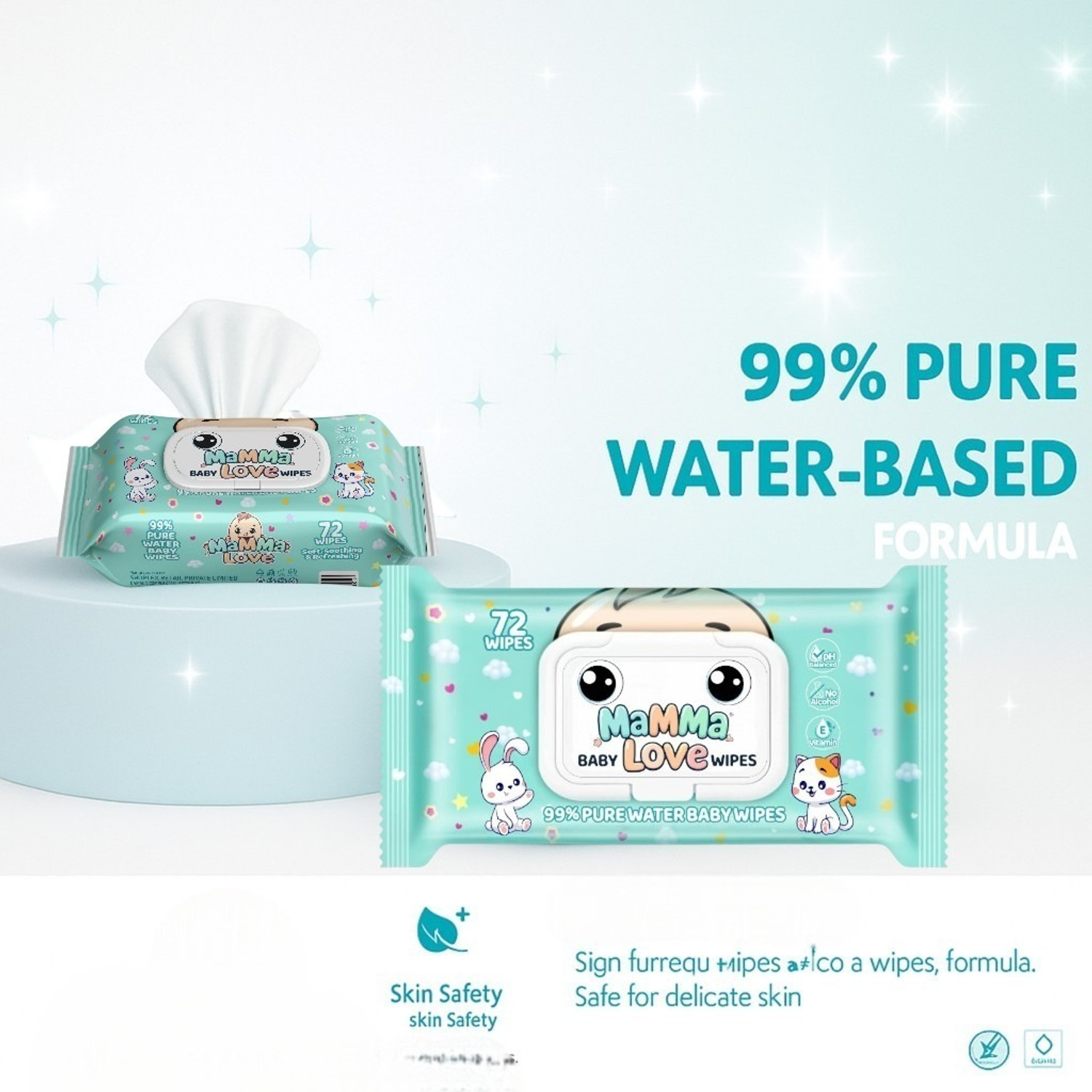 Image of Mamma Love 99% Pure Water Baby Wet Wipes with Lid | Pack of 6 | 72 pcs /pack |