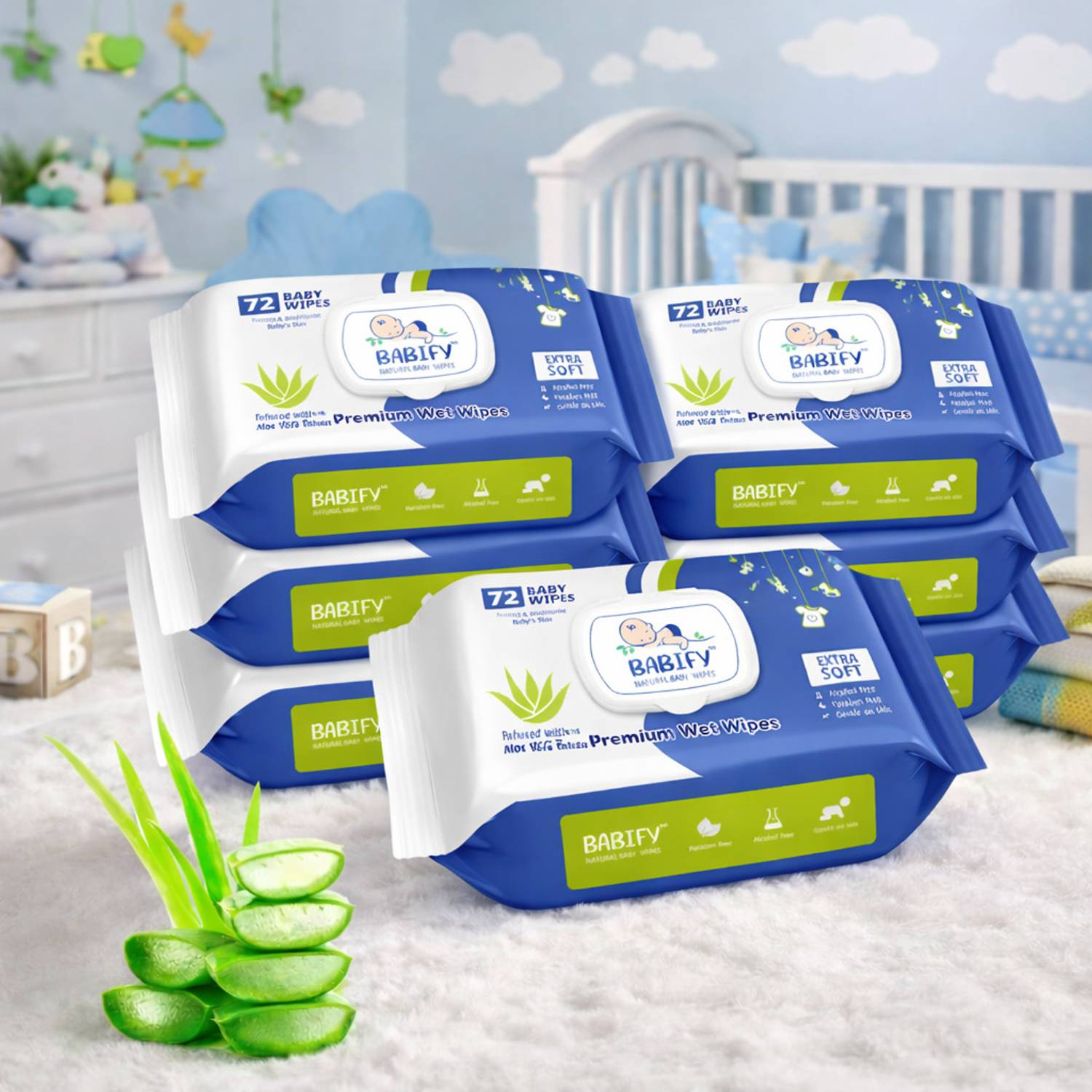 BabiFy Premium Baby Wet Wipes with Aloe Vera & 99% Pure Water | Paraben Fee (Pack of 7)