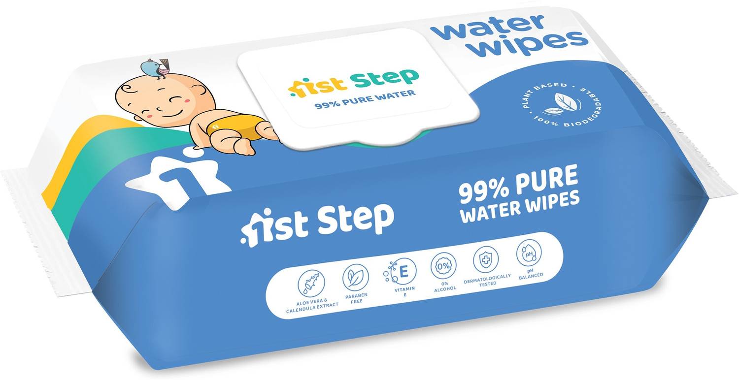 1st Step 99% Pure Water Wipes With Lid, Made With Organic 100% Biodegradable Fabric