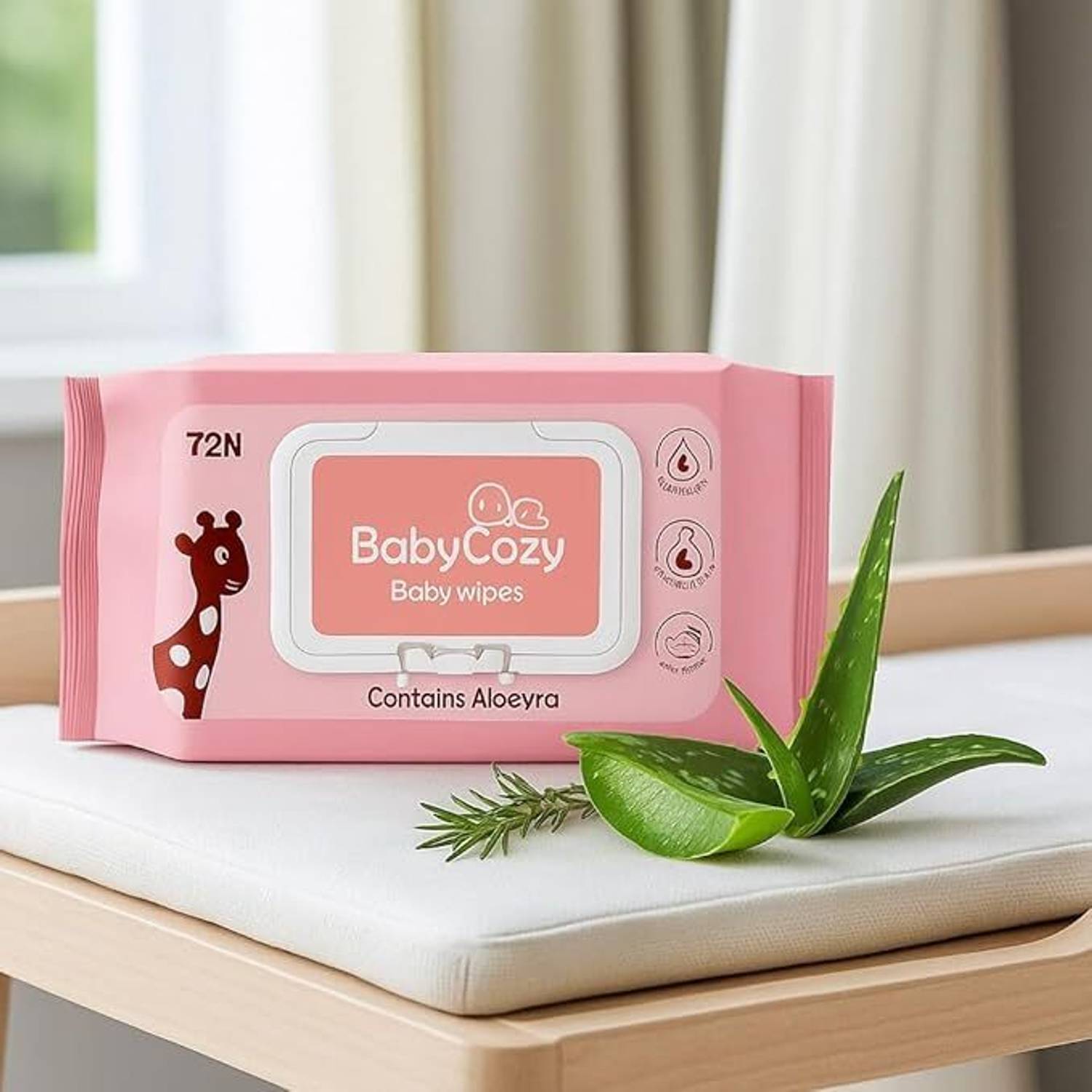 baby cozy Baby Wipes, Pack of 1, 72 Sheets Each, Unscented Alcohol-Free,