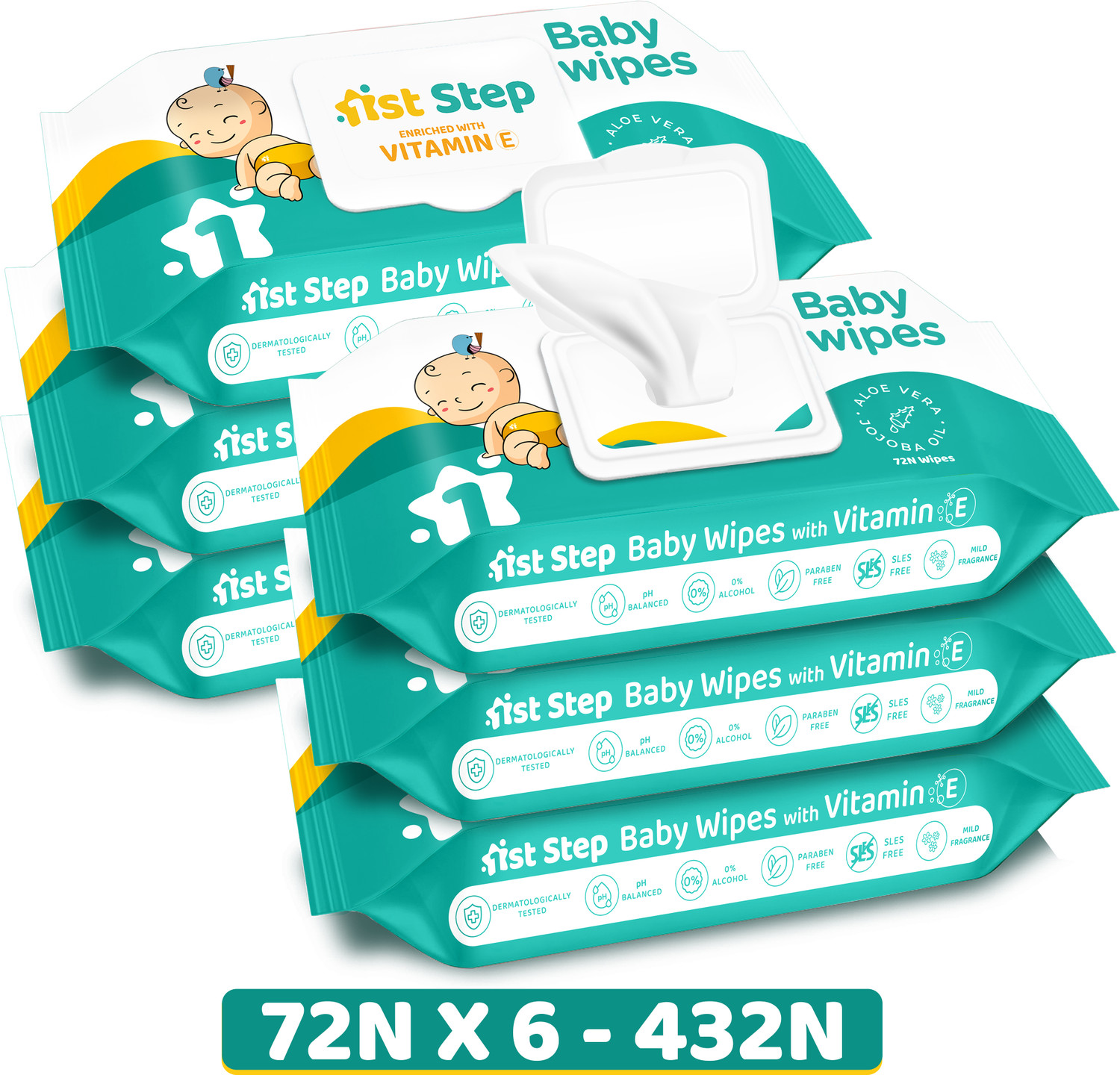 Image of 1st Step Baby Wet Wipes With Lid Enriched With Aloe-Vera And Jojoba Oil(Pack of 6)
