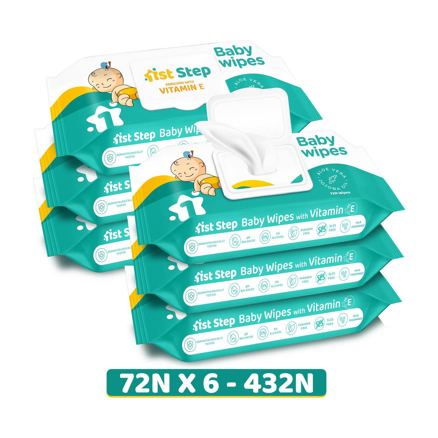 1st Step Baby Wet Wipes With Lid Enriched With Aloe-Vera And Jojoba Oil(Pack of 6)