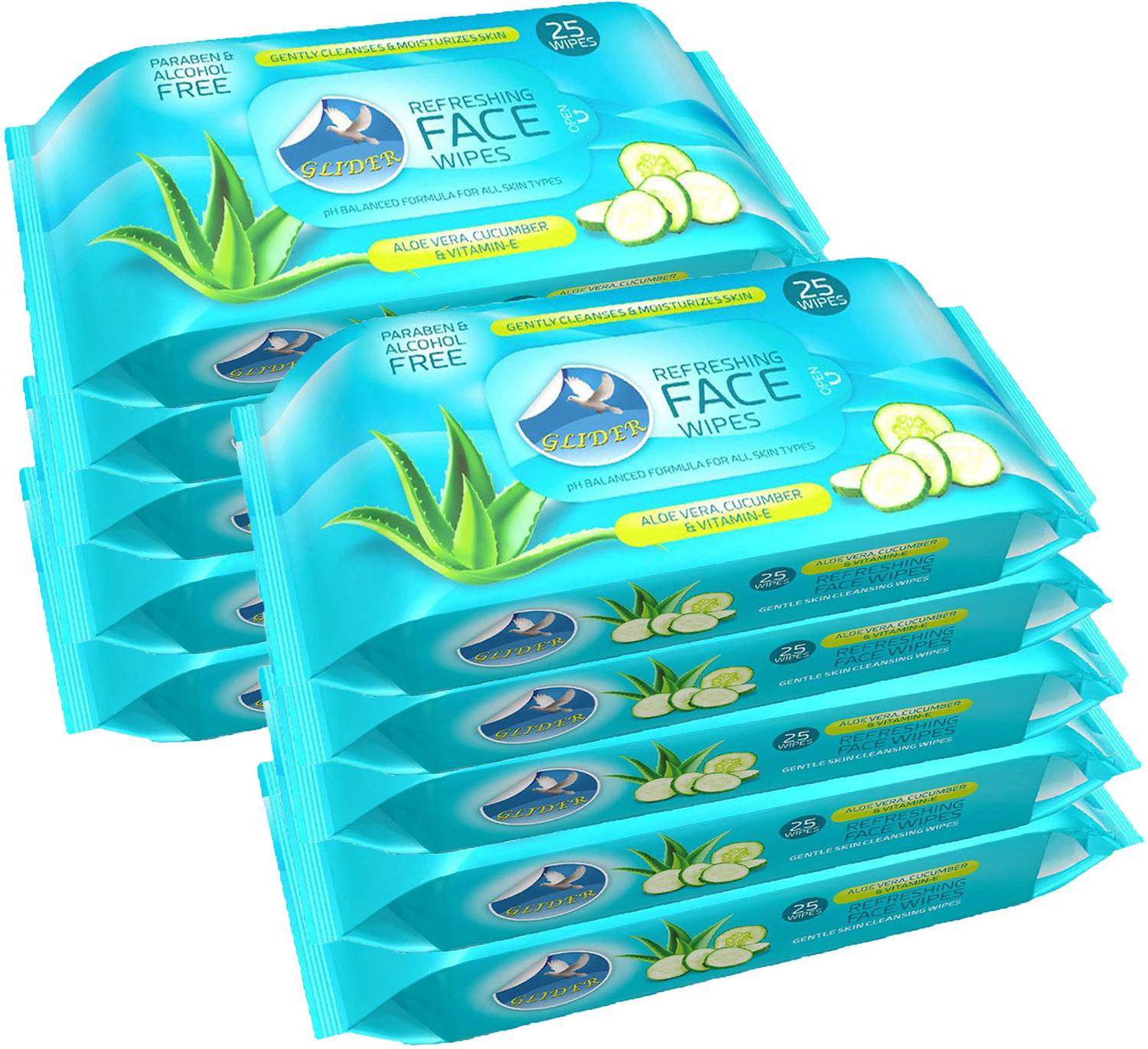 GLIDER Face Wipes Moisturising Wipes with Cucumber,Aloe-Vera &