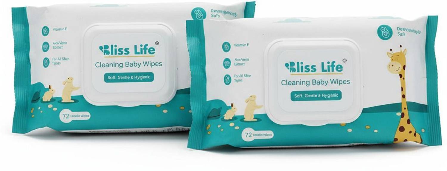 BLISS LIFE Baby Wipes with Aloe Vera & Vitamin E (144 Sheets With lid)