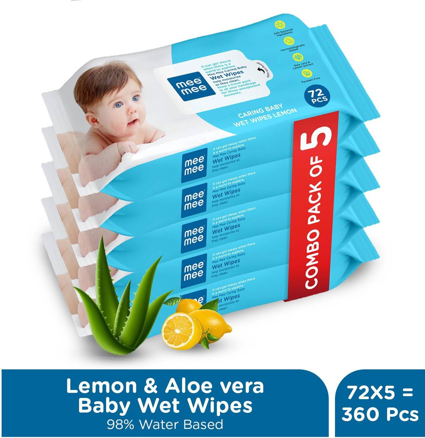MeeMee Soft Cleansing Baby Wet with Lemon & Aloe vera - Pack of 5