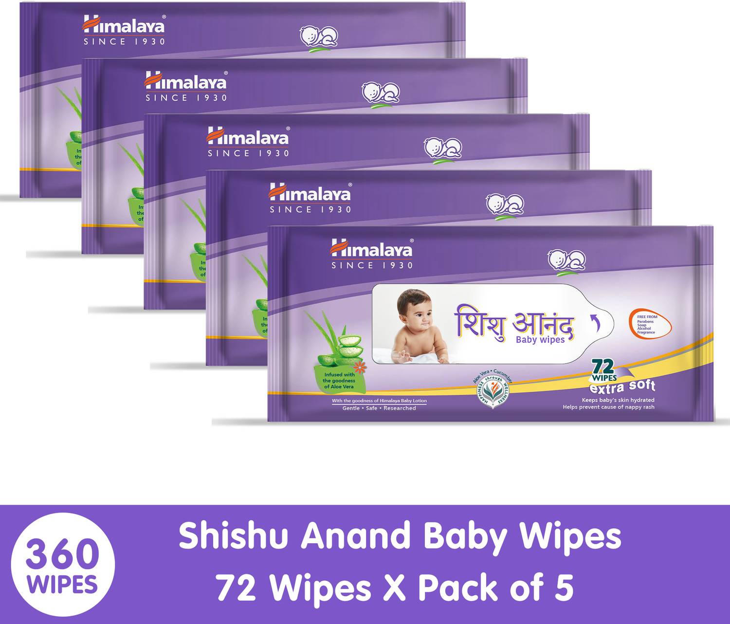 HIMALAYA Shishu Anand Baby Wipes, 72 Wipes - Pack of 5 | Buy 4 Ge... more