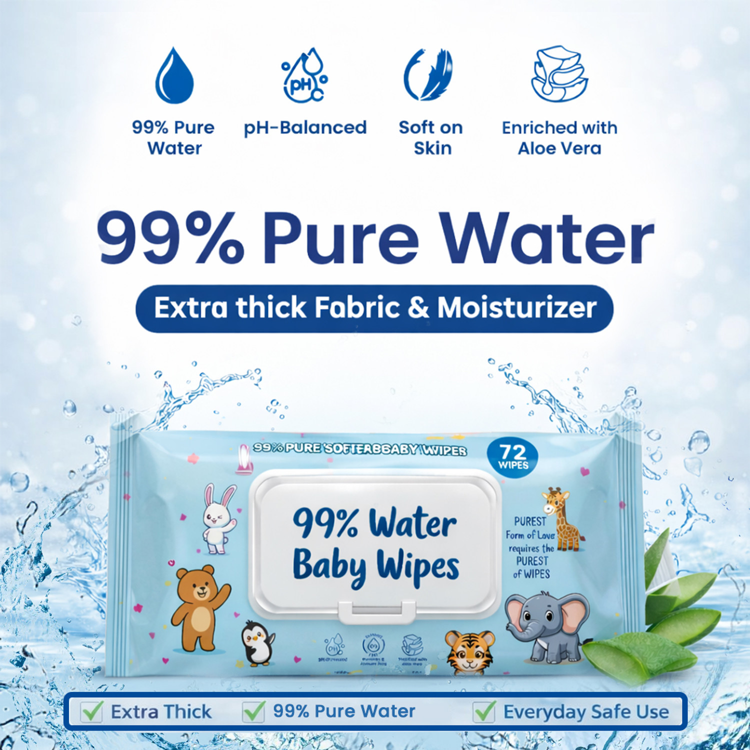 Image of GLIDER 99% Pure Water Baby Wipes with Lid | Skin Nourishing & Cleansing | Pack of 6