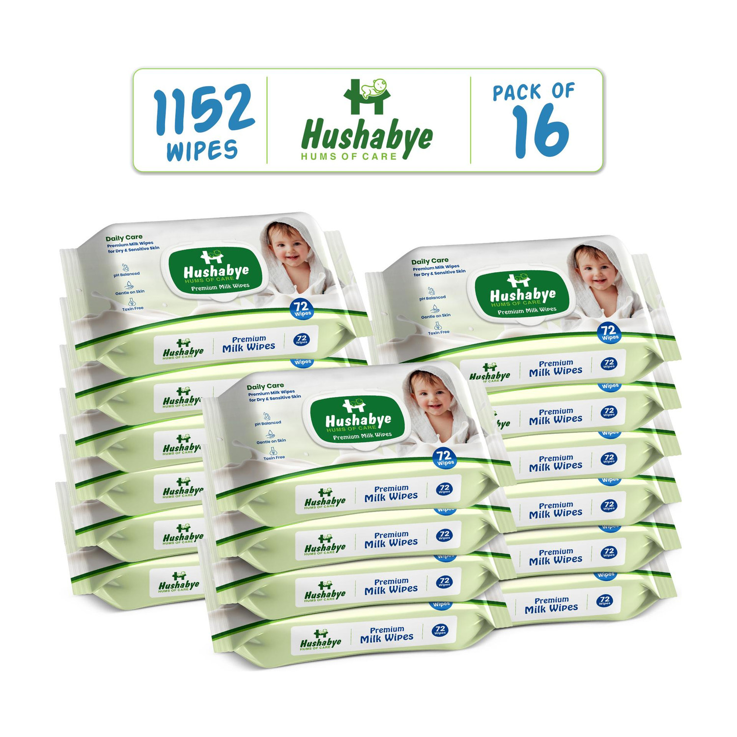Image of Hushabye Smooth Cleansing Baby Wipes with Milk Essence, Pack of 16