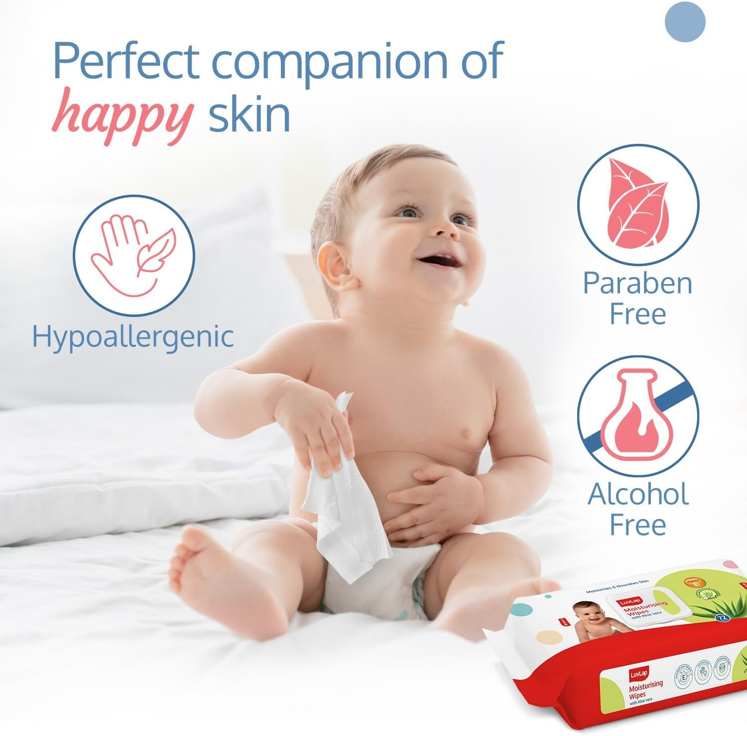 Image of LuvLap Paraben Free wipes for baby with Aloe Vera, with Lid (Pack of 2)