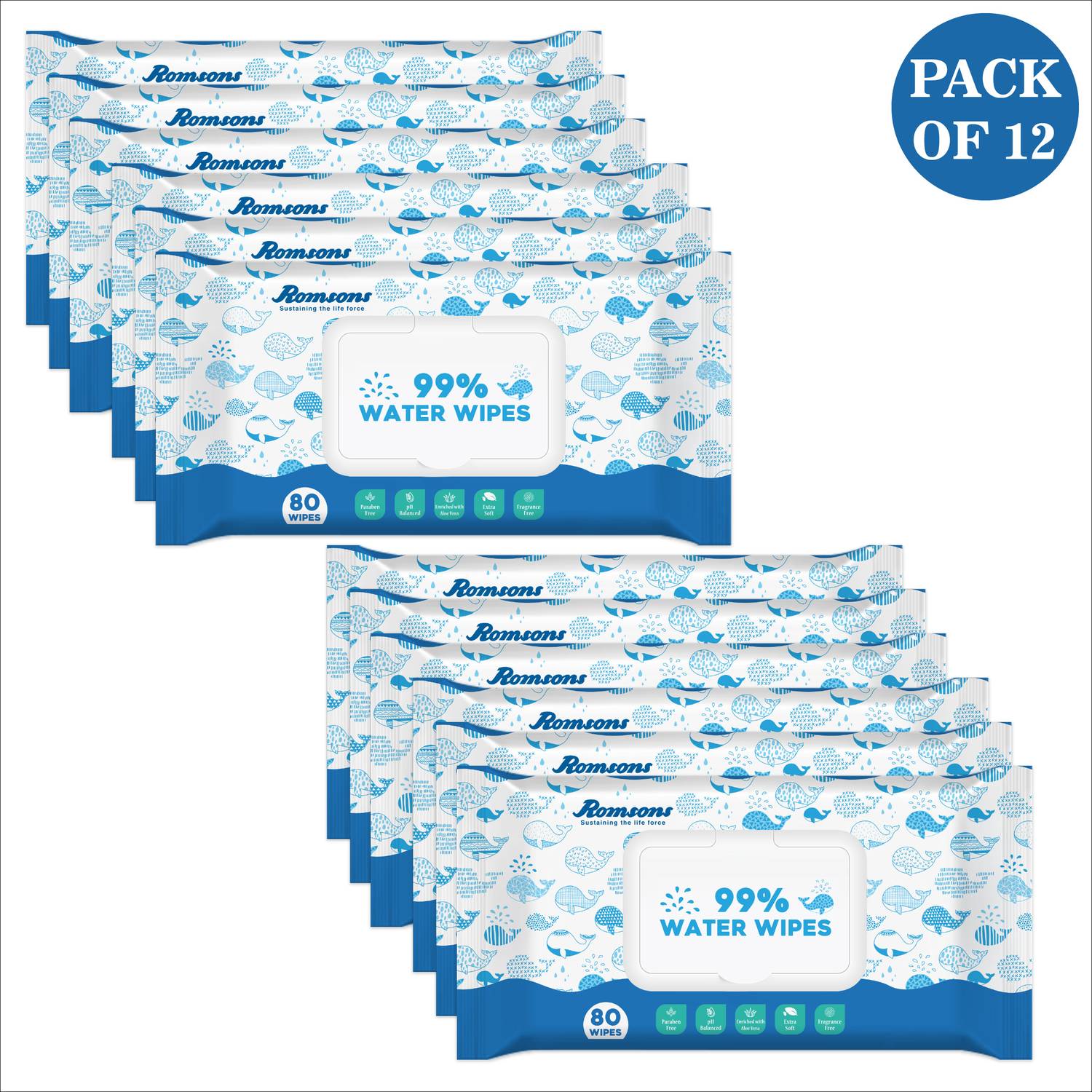 DIGNITY 99% Water Wipes, 150 x 200 mm (Pack of 12) 960 Wipes (24
