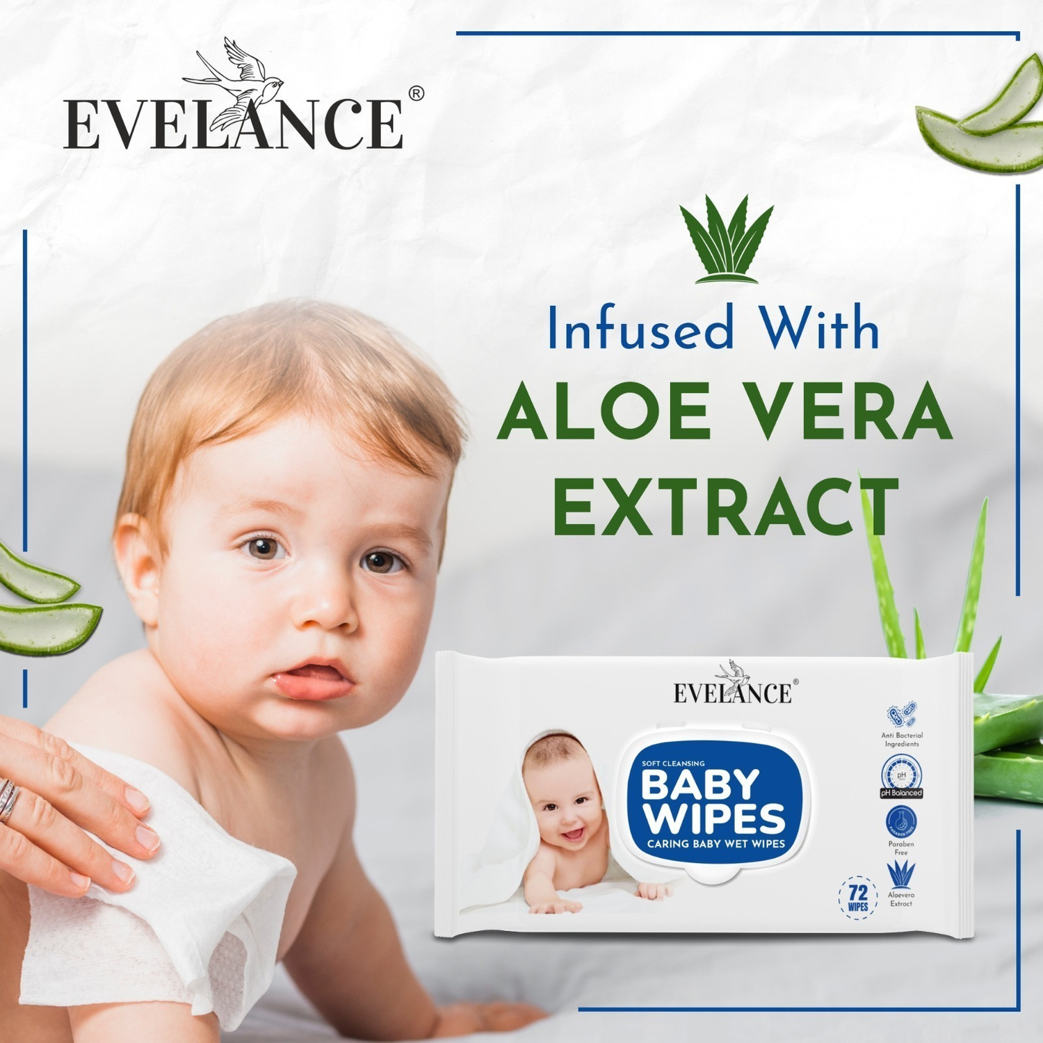 Image of EVELANCE Soft Cleansing Baby Wipes| 72 Pieces | Buy 2 Get 1 Free | Pack Of 3 (216 Wipes)