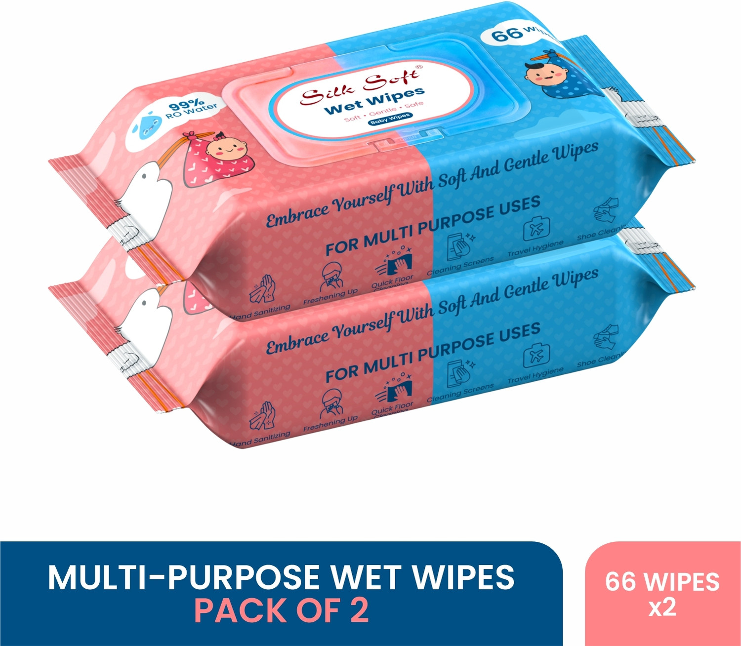 Image of Silk Soft Multipurpose wipes 66 pulls with lid PACK OF 2