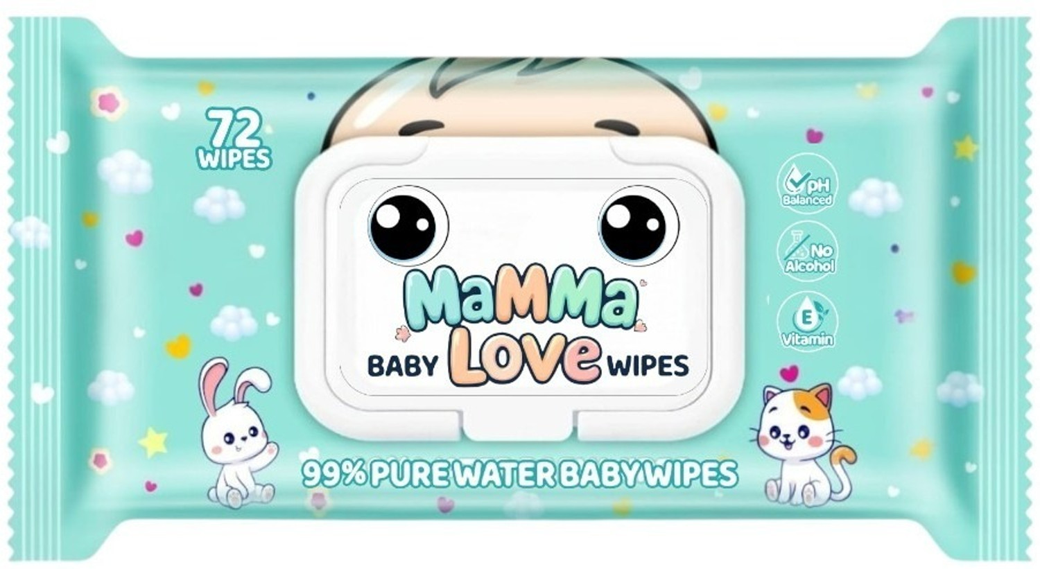 Image of Mamma Love 99% Pure Water Baby Wet Wipes with Lid | Pack of 6 | 72 pcs /pack |