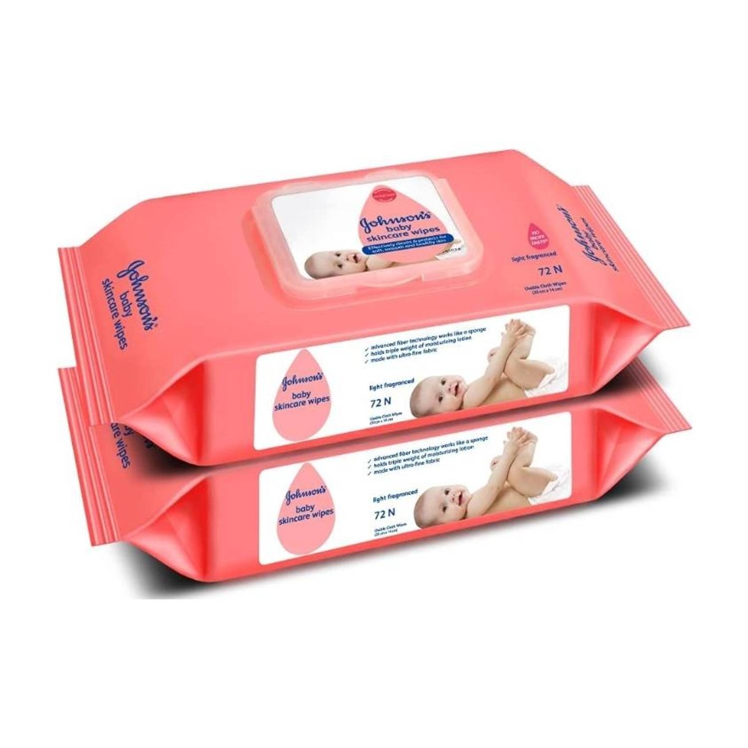 JOHNSON'S Baby Skincare Wipes with Lid Pack of 2, 72s x 2 (144 Wipes)