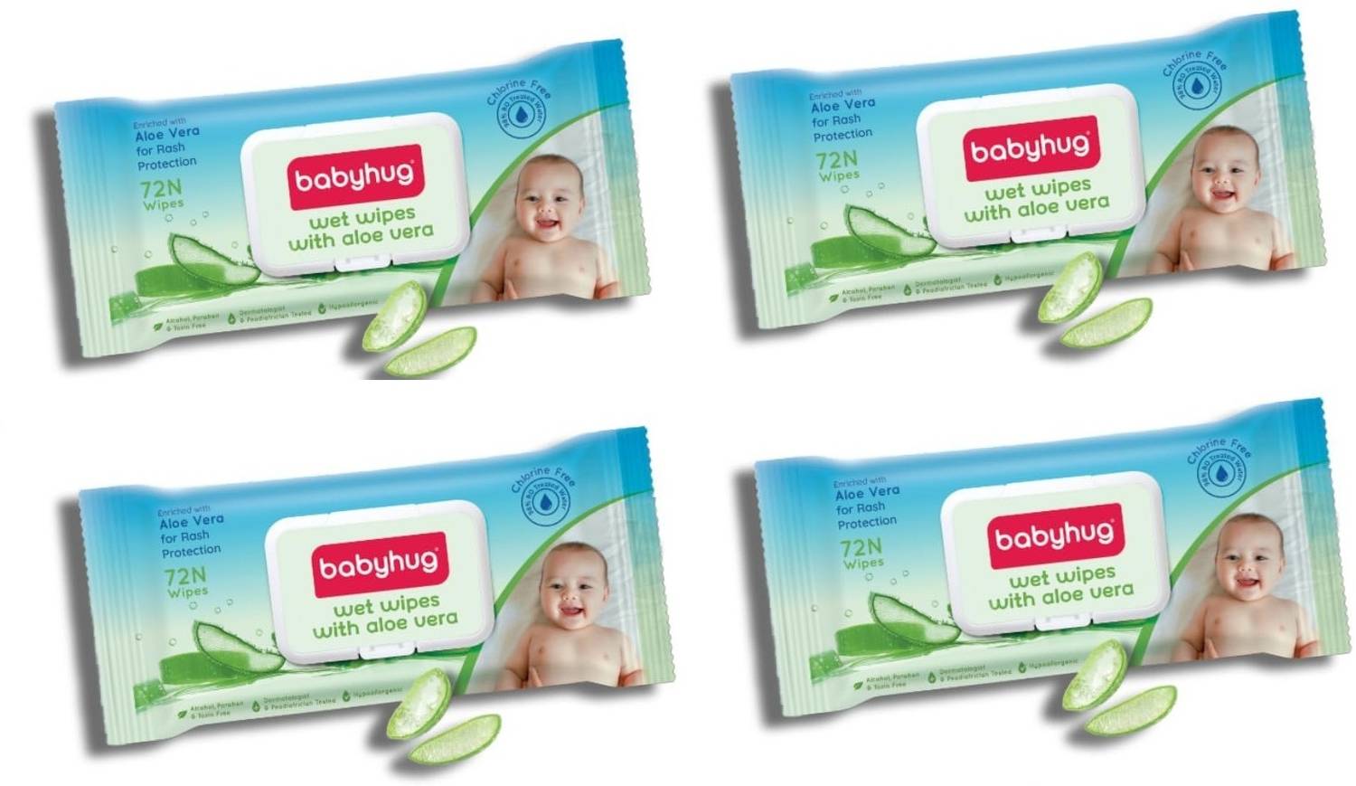 babyhug Wet Wipes with Aloe Vera - 72 Wipes per pack (PACK OF 4)