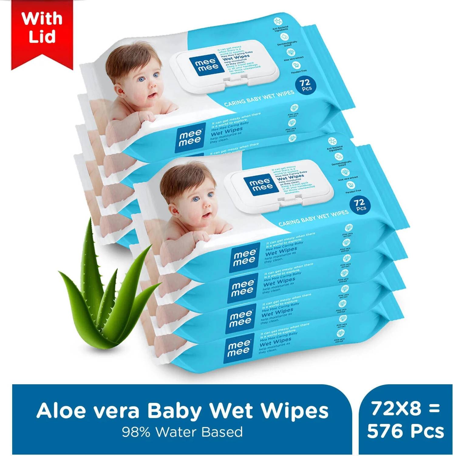 MeeMee Soft Cleansing Baby Wet wipes with Lid Aloe vera - Pack