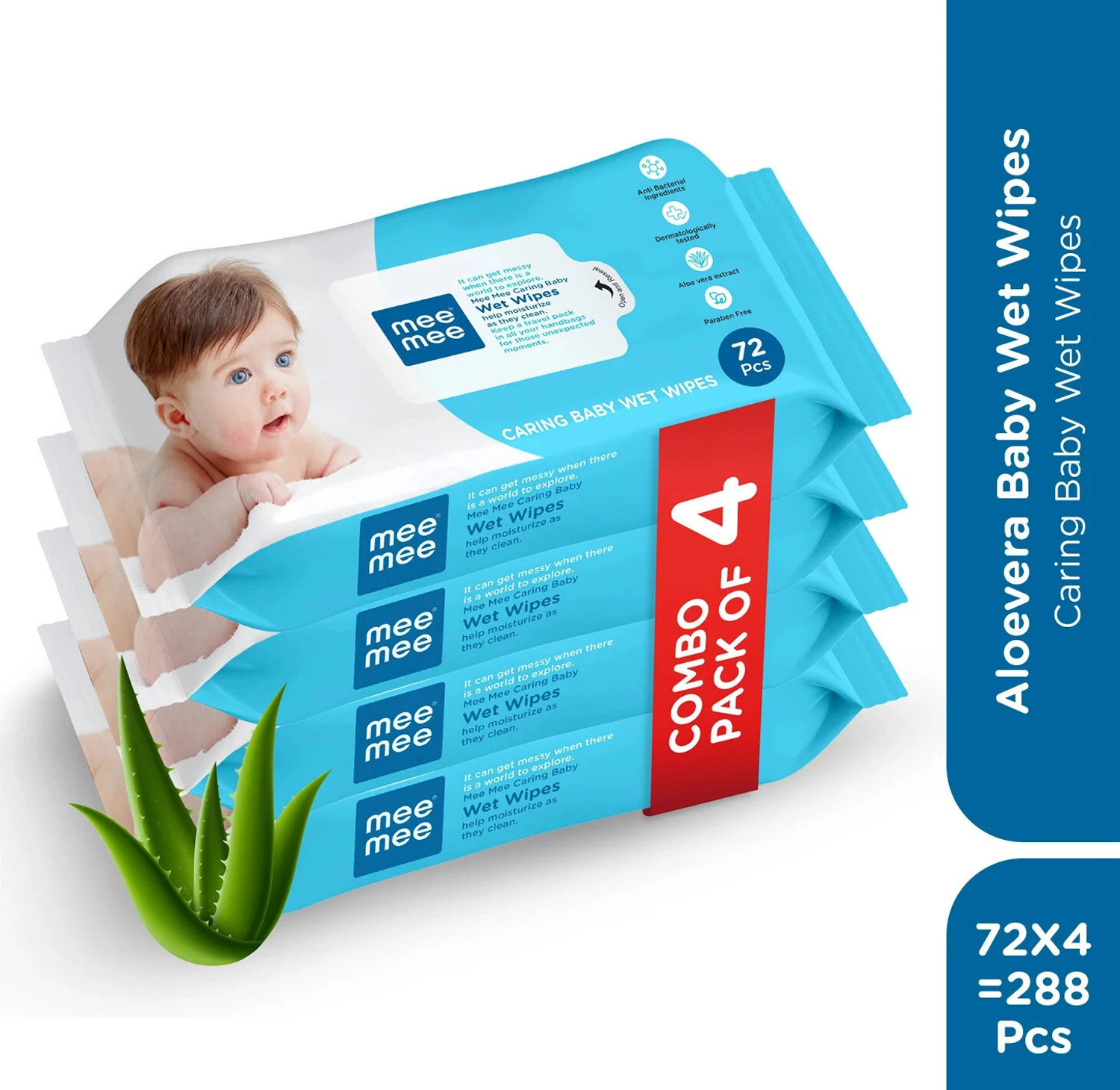 Image of MeeMee Soft Cleansing Baby Wet with Aloe vera - Pack of 4